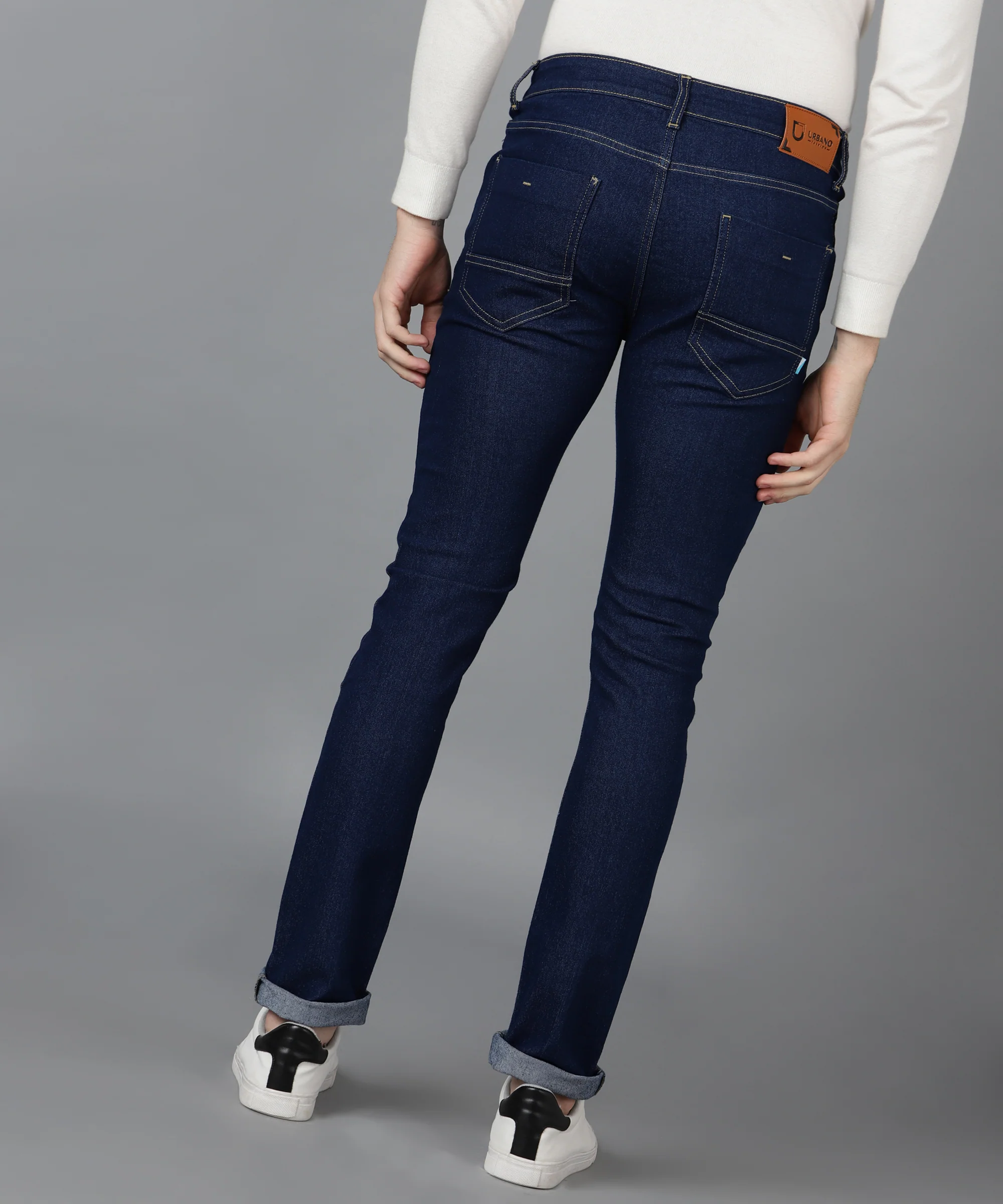 Men's Navy Skinny Fit Washed Jeans Stretchable - Image 3
