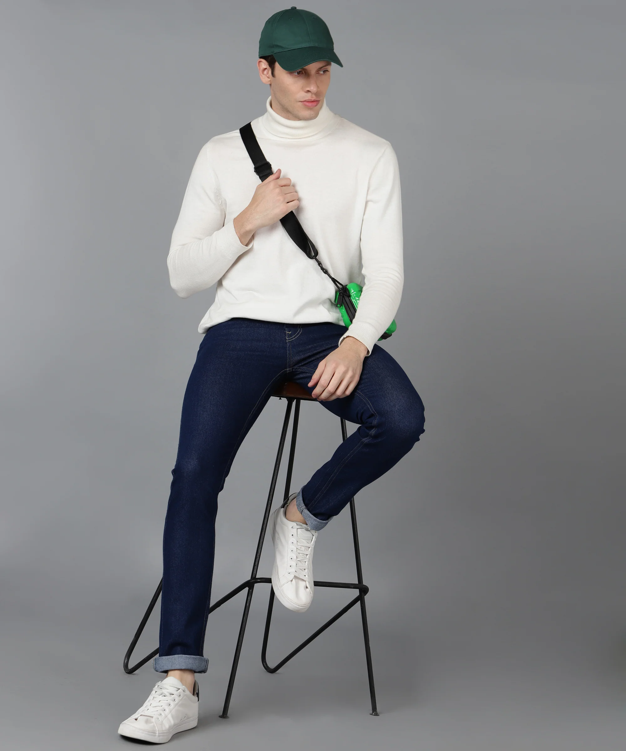 Men's Navy Skinny Fit Washed Jeans Stretchable - Image 4