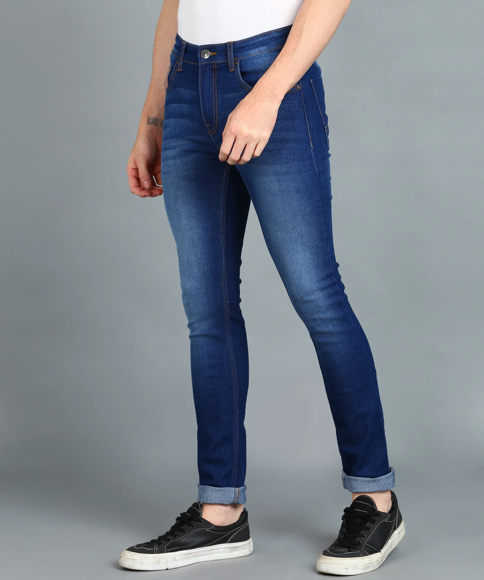 Men's Navy Skinny Fit Washed Jeans Stretchable - Image 2