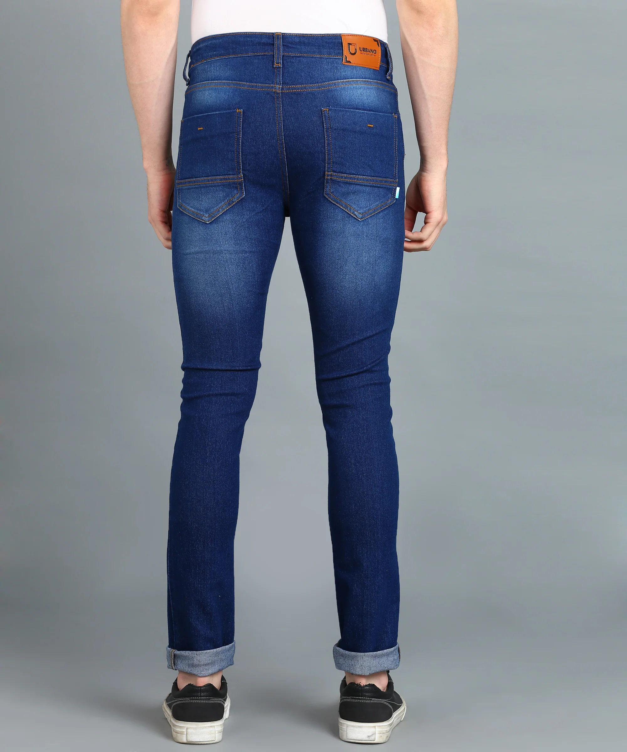 Men's Navy Skinny Fit Washed Jeans Stretchable - Image 3