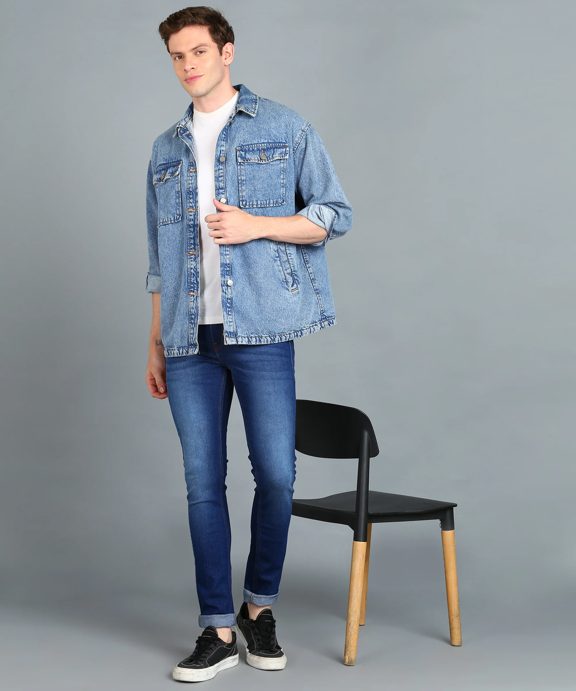 Men's Navy Skinny Fit Washed Jeans Stretchable - Image 4
