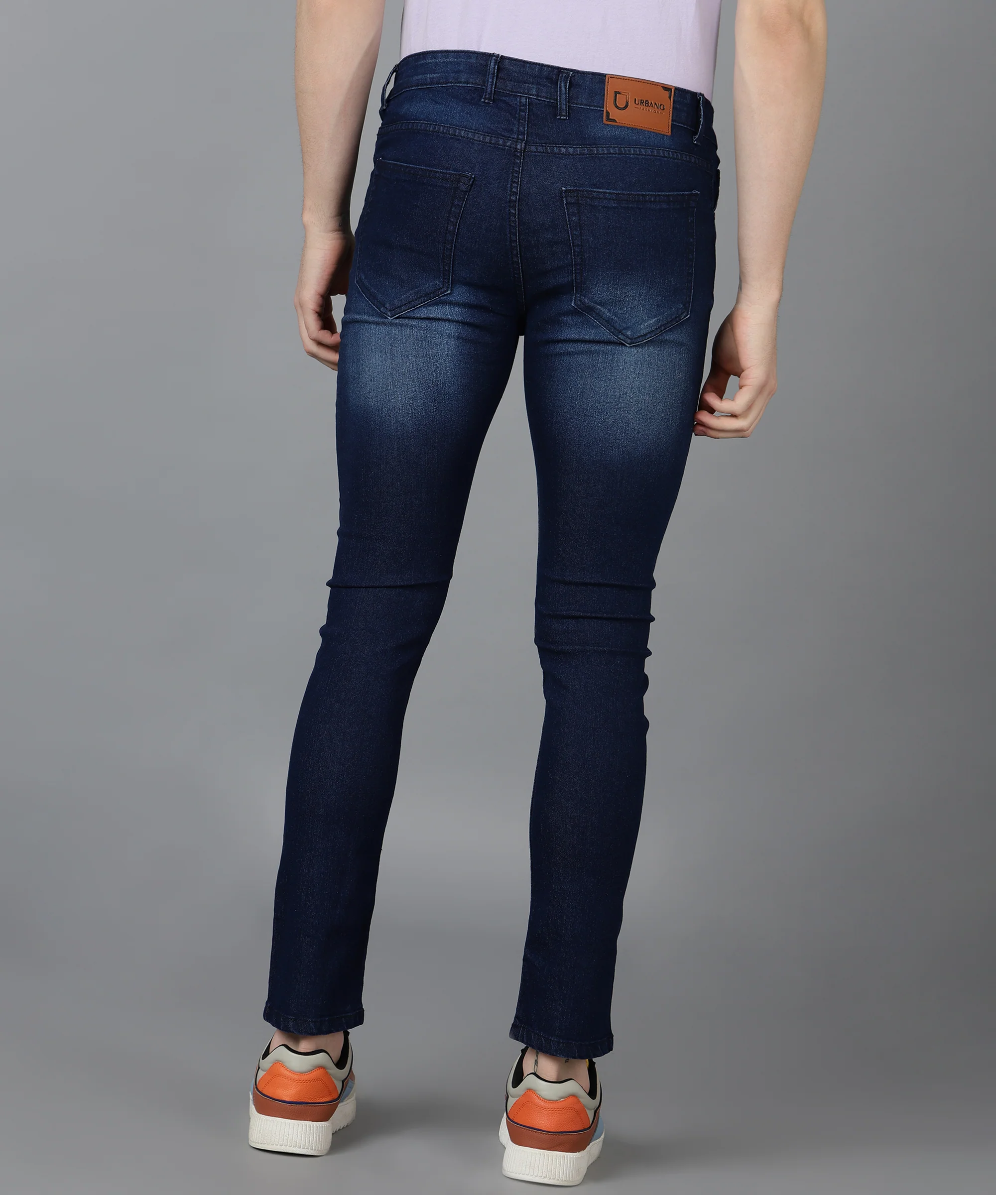 Men's Navy Slim Fit Washed Jeans Stretchable - Image 2
