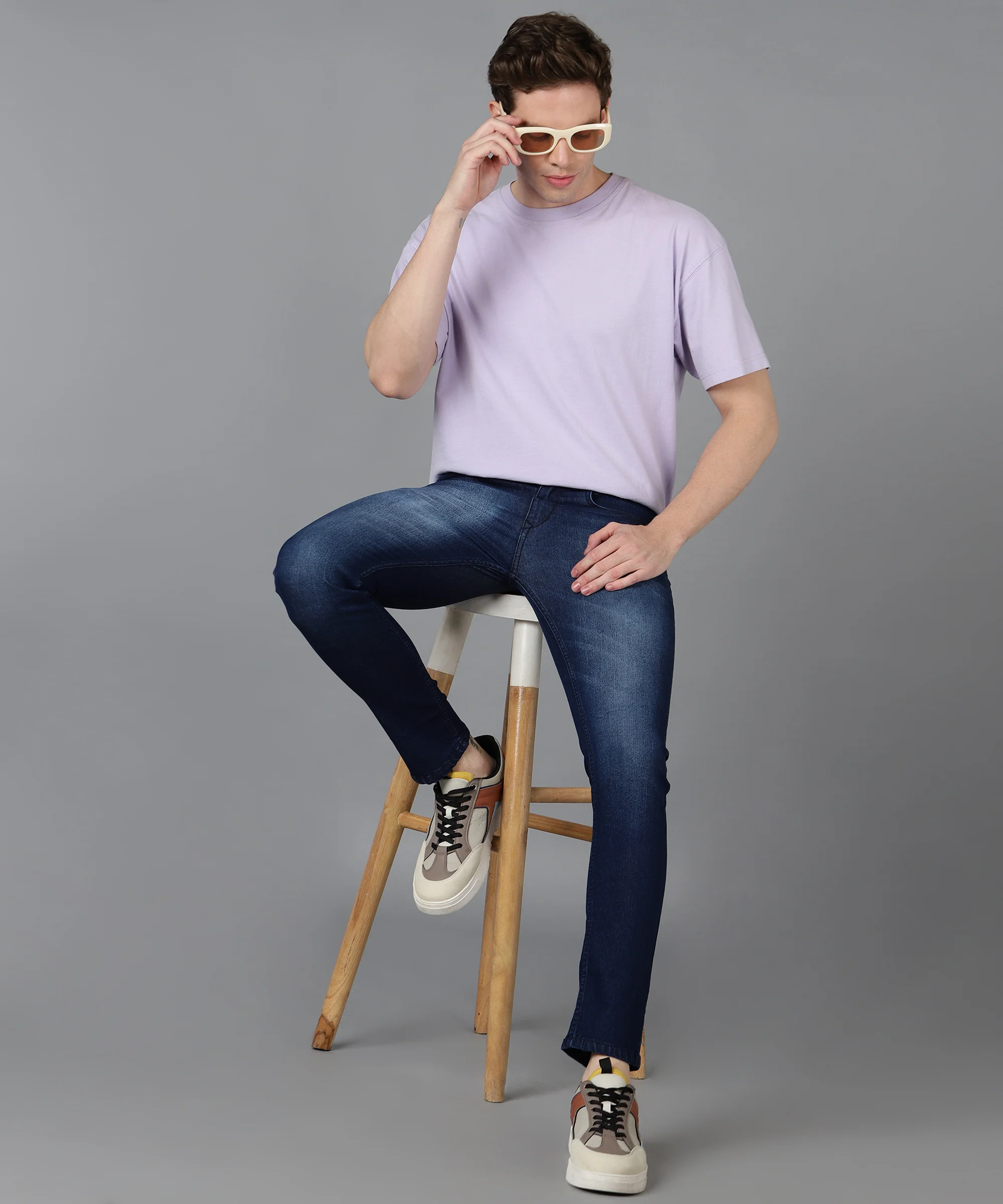 Men's Navy Slim Fit Washed Jeans Stretchable - Image 3
