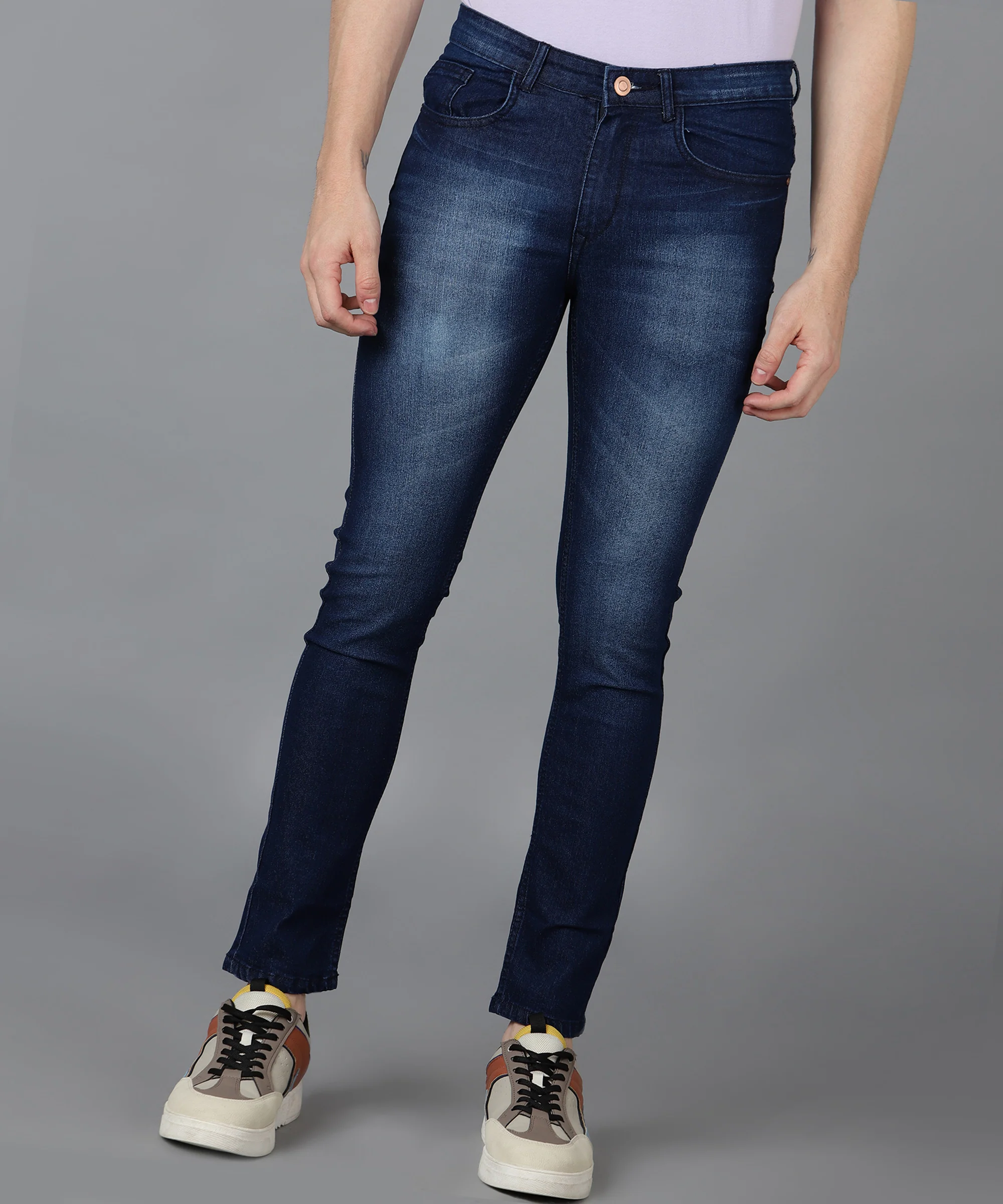 Men's Navy Slim Fit Washed Jeans Stretchable - Image 5