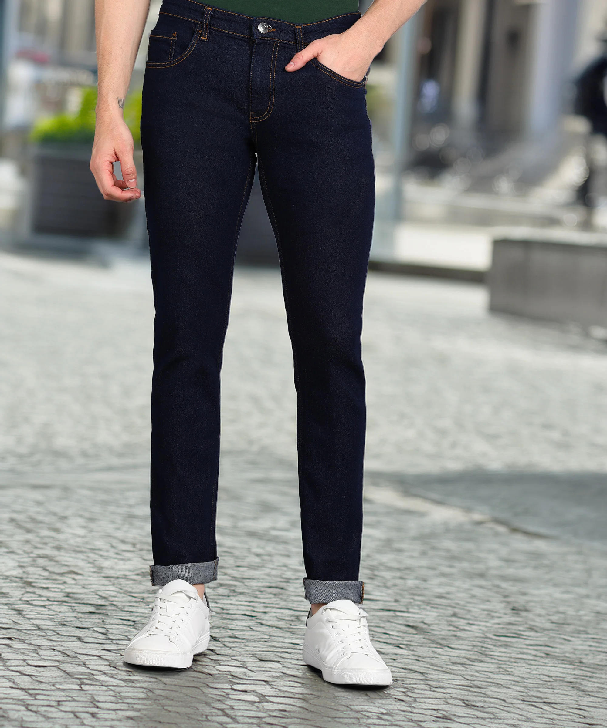 Men's Navy Slim Fit Washed Jeans Stretchable