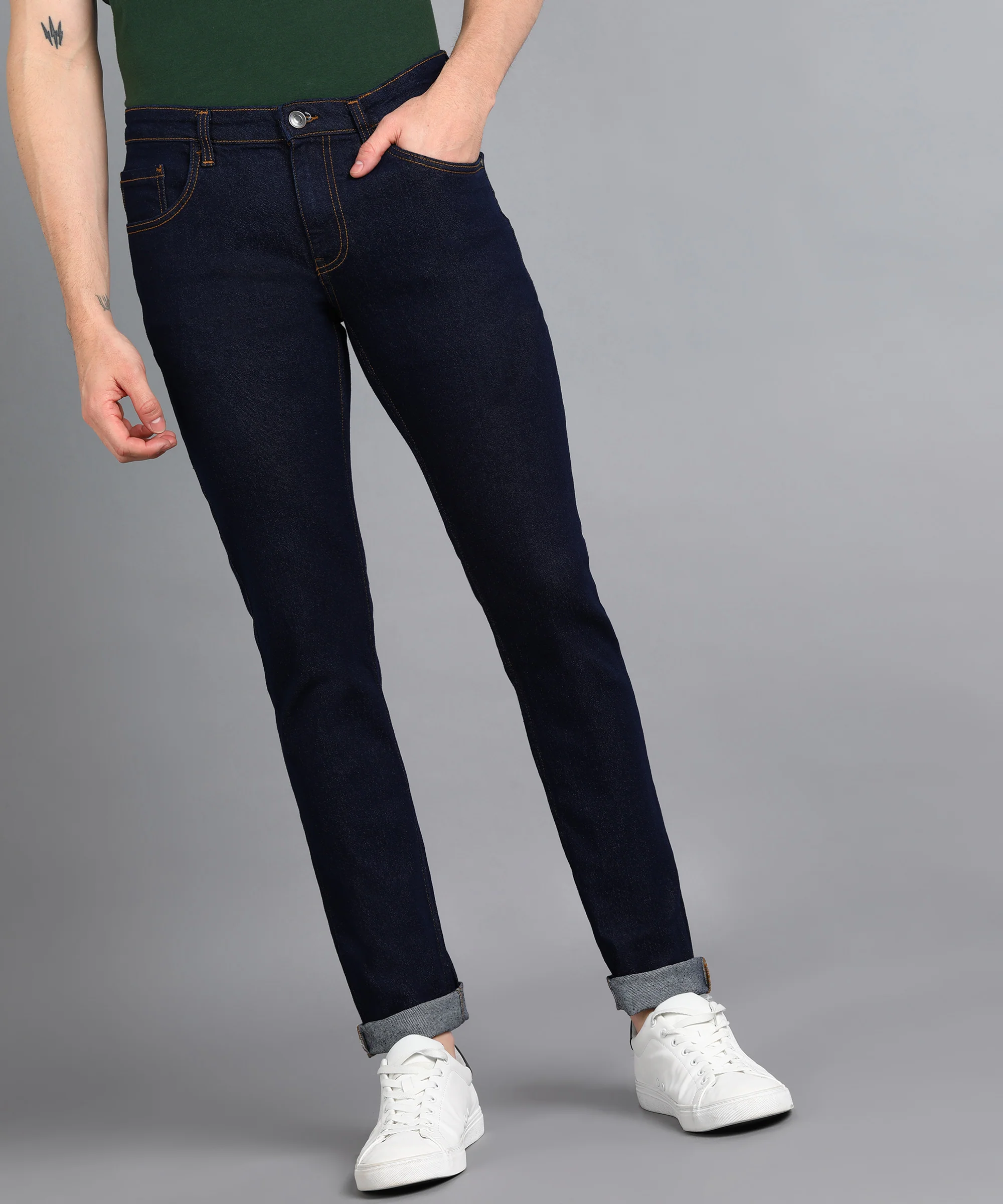 Men's Navy Slim Fit Washed Jeans Stretchable - Image 2