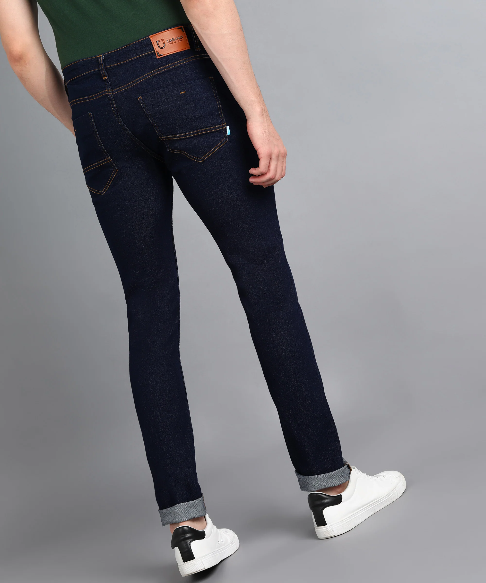 Men's Navy Slim Fit Washed Jeans Stretchable - Image 4