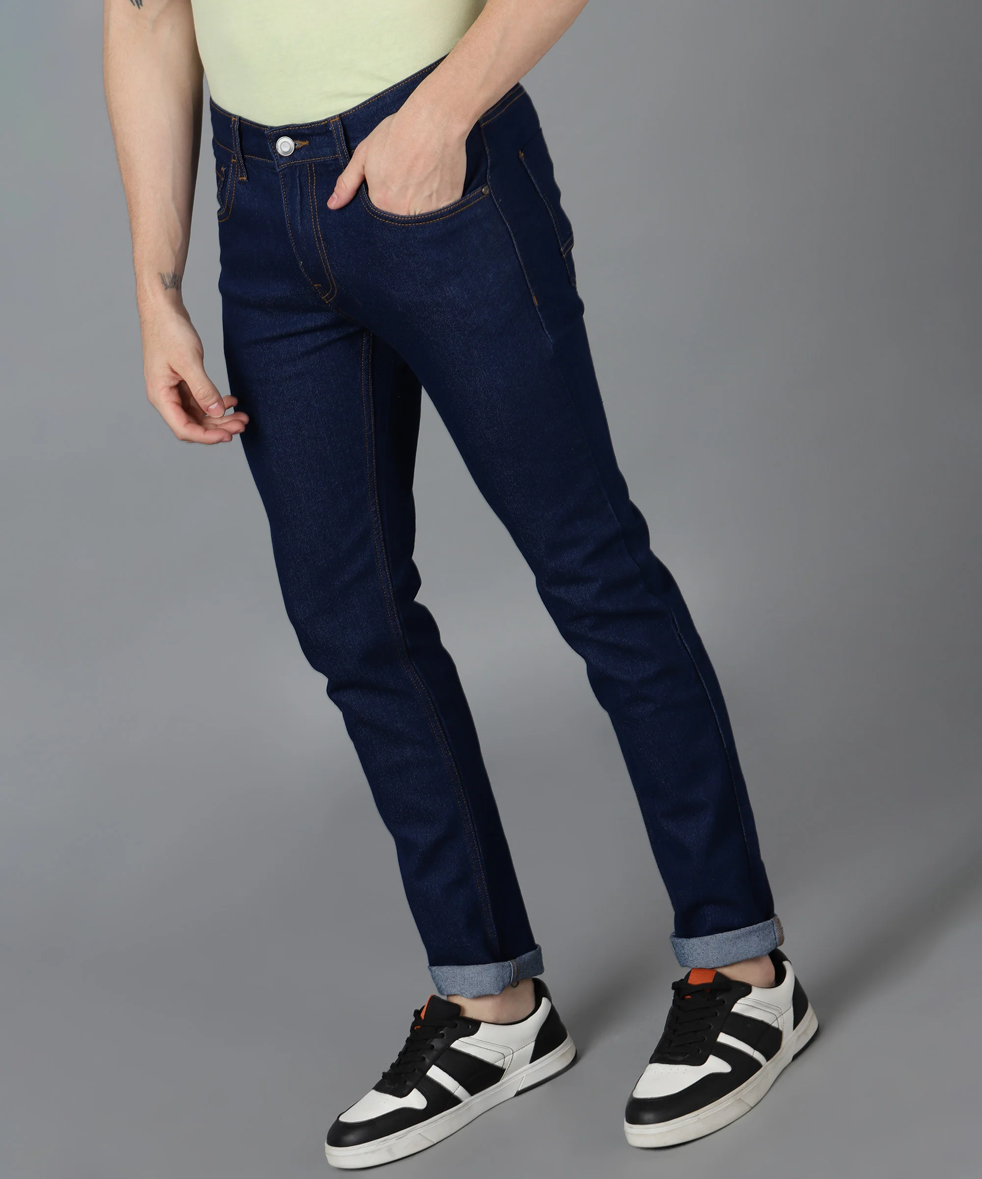 Men's Navy Slim Fit Washed Jeans Stretchable - Image 2