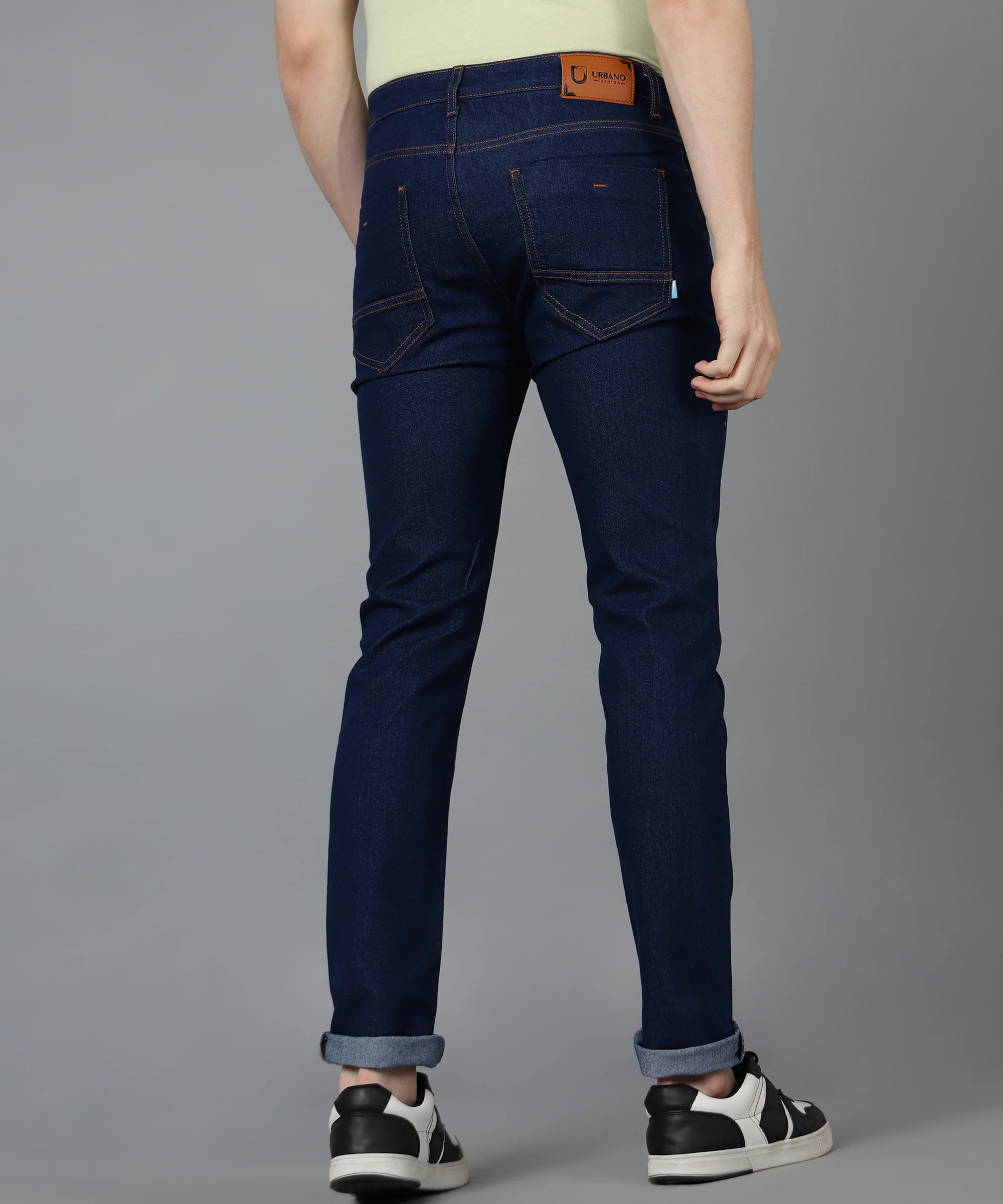 Men's Navy Slim Fit Washed Jeans Stretchable - Image 3