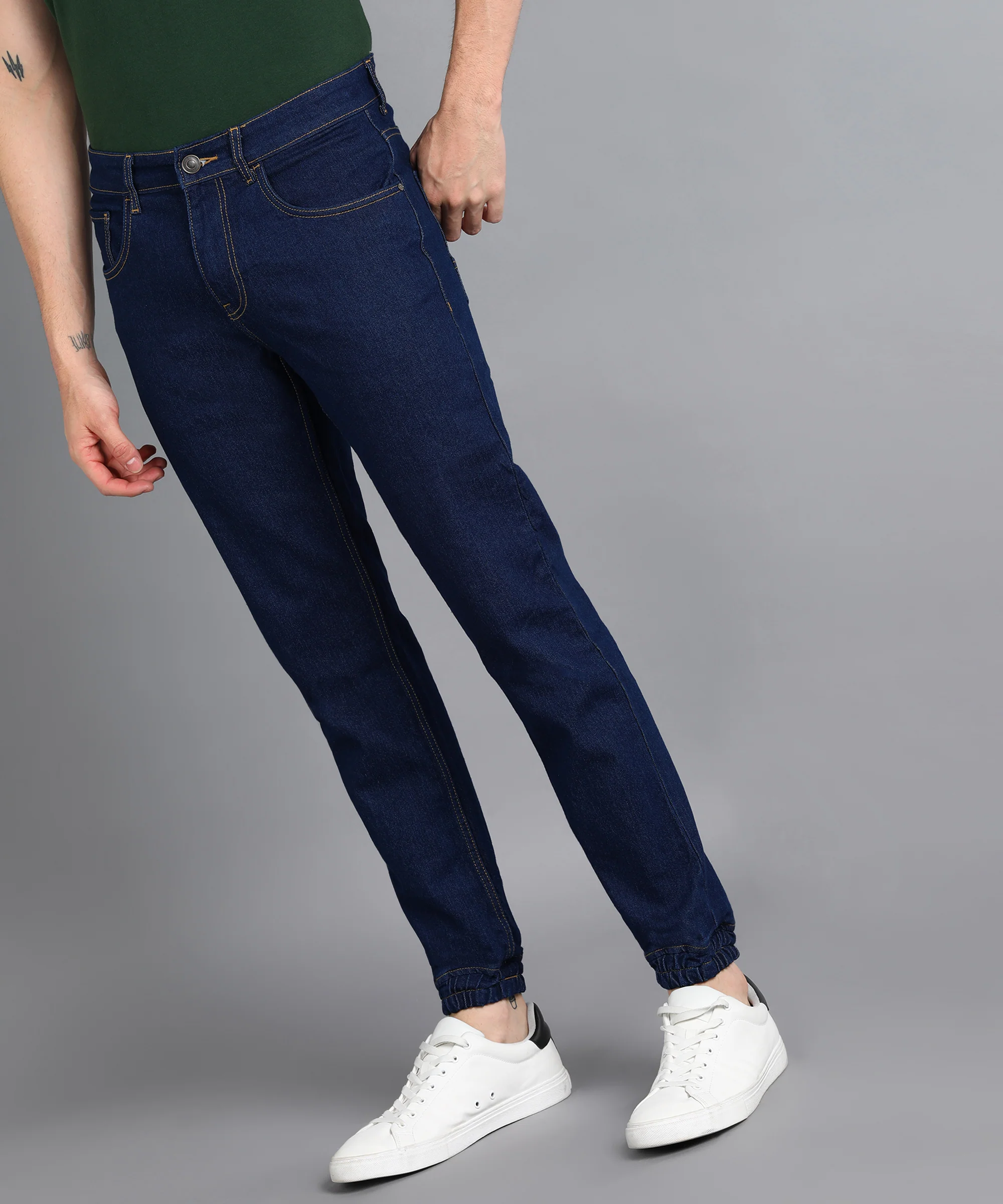 Men's Navy Slim Fit Washed Jogger Jeans Stretchable - Image 2