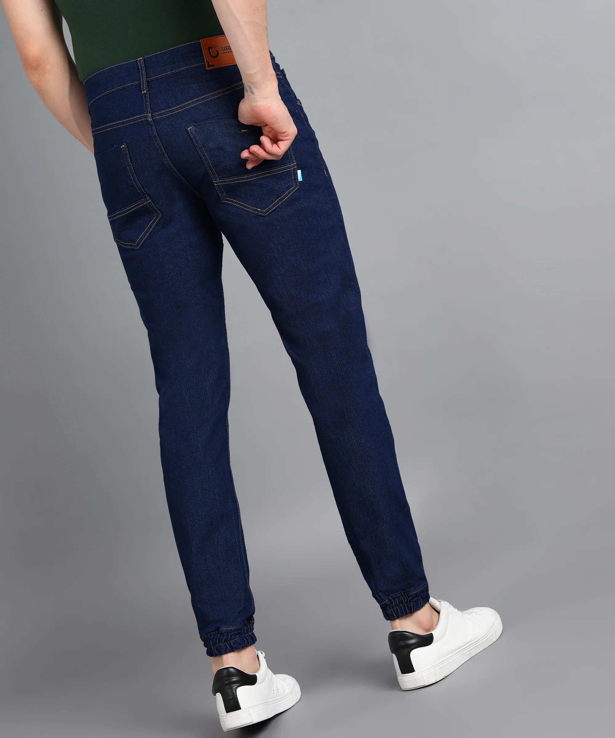 Men's Navy Slim Fit Washed Jogger Jeans Stretchable - Image 3