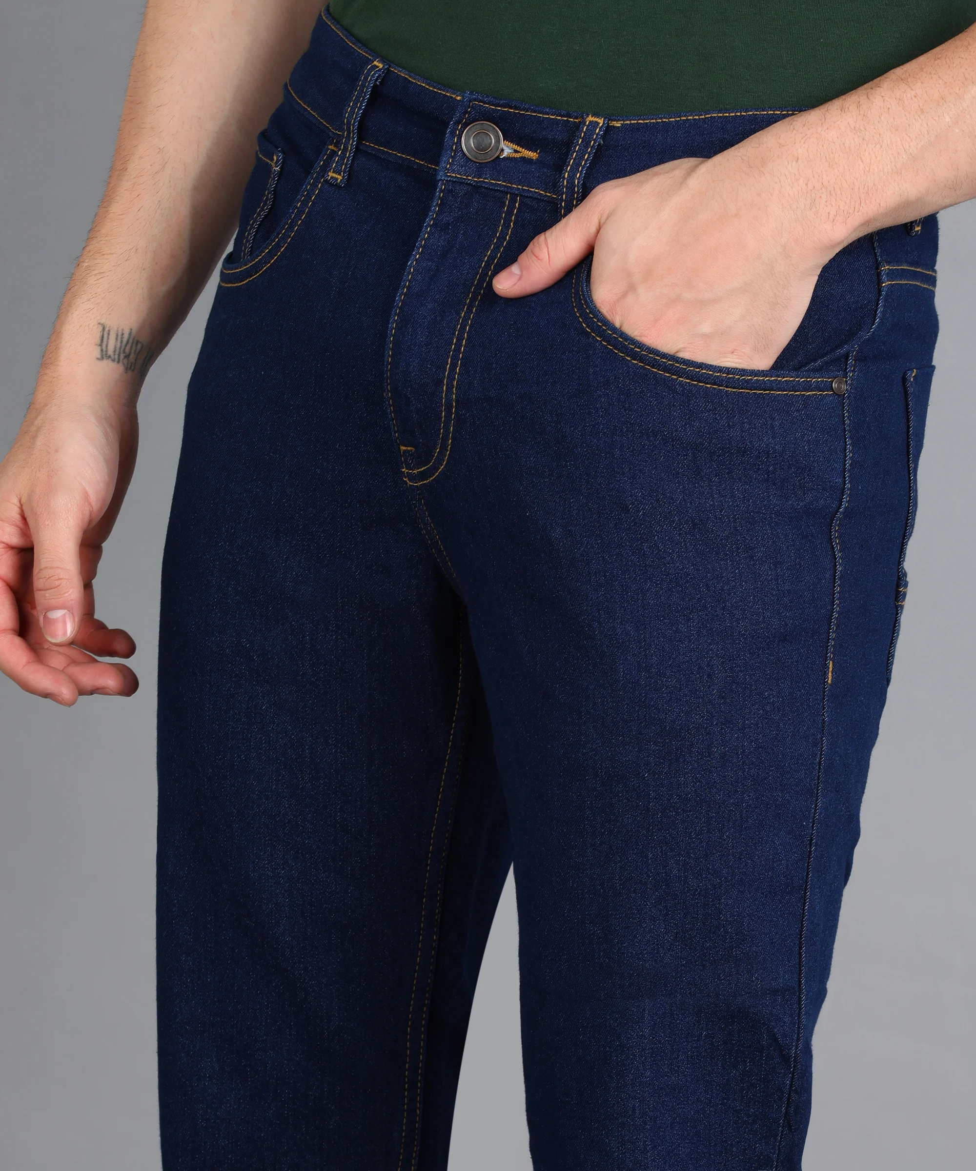 Men's Navy Slim Fit Washed Jogger Jeans Stretchable - Image 4