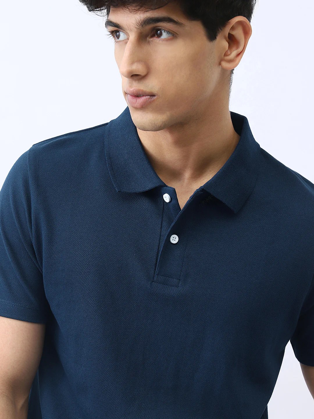 Men's Navy Solid Regular Fit Half Sleeve Cotton Polo T-Shirt - Image 5