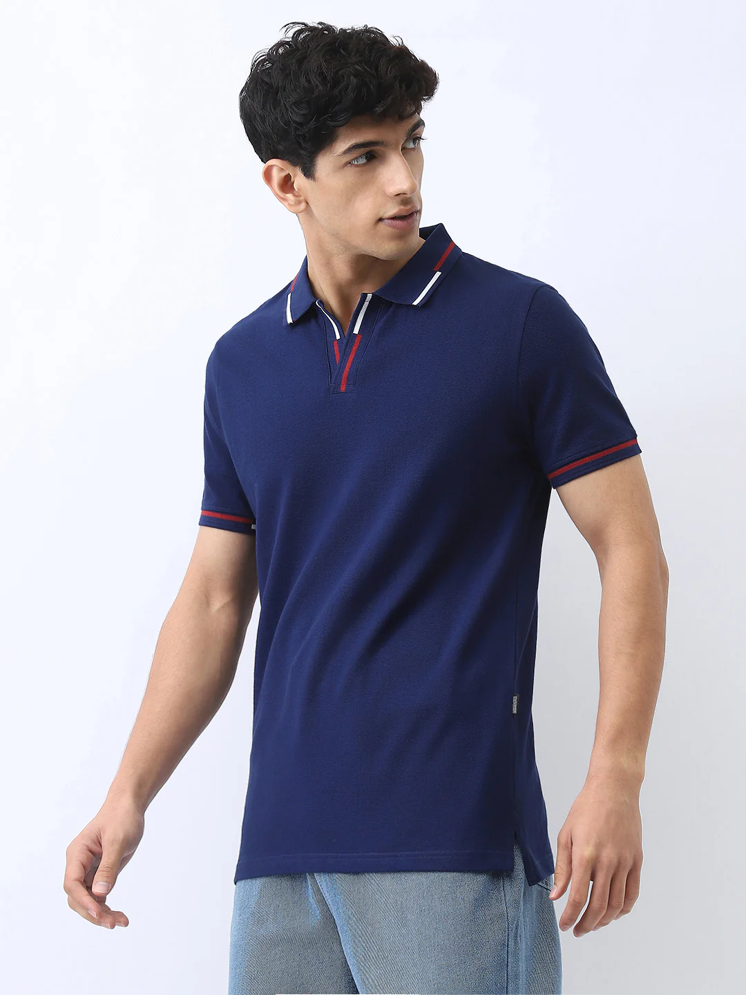 Men's Navy Solid Regular Fit Half Sleeve Cotton Polo T-Shirt - Image 2