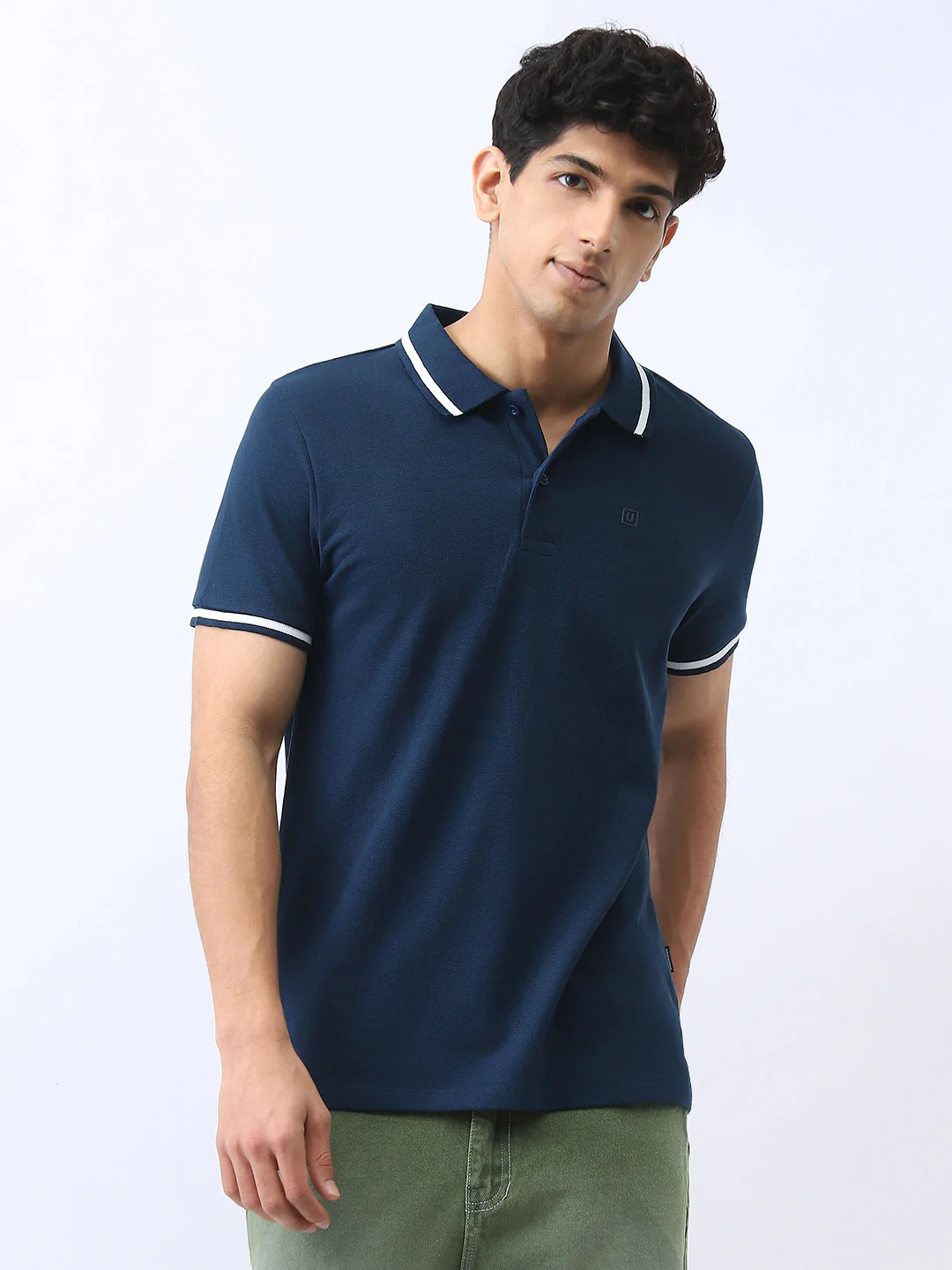 Men's Navy Solid Regular Fit Half Sleeve Cotton Polo T-Shirt - Image 2