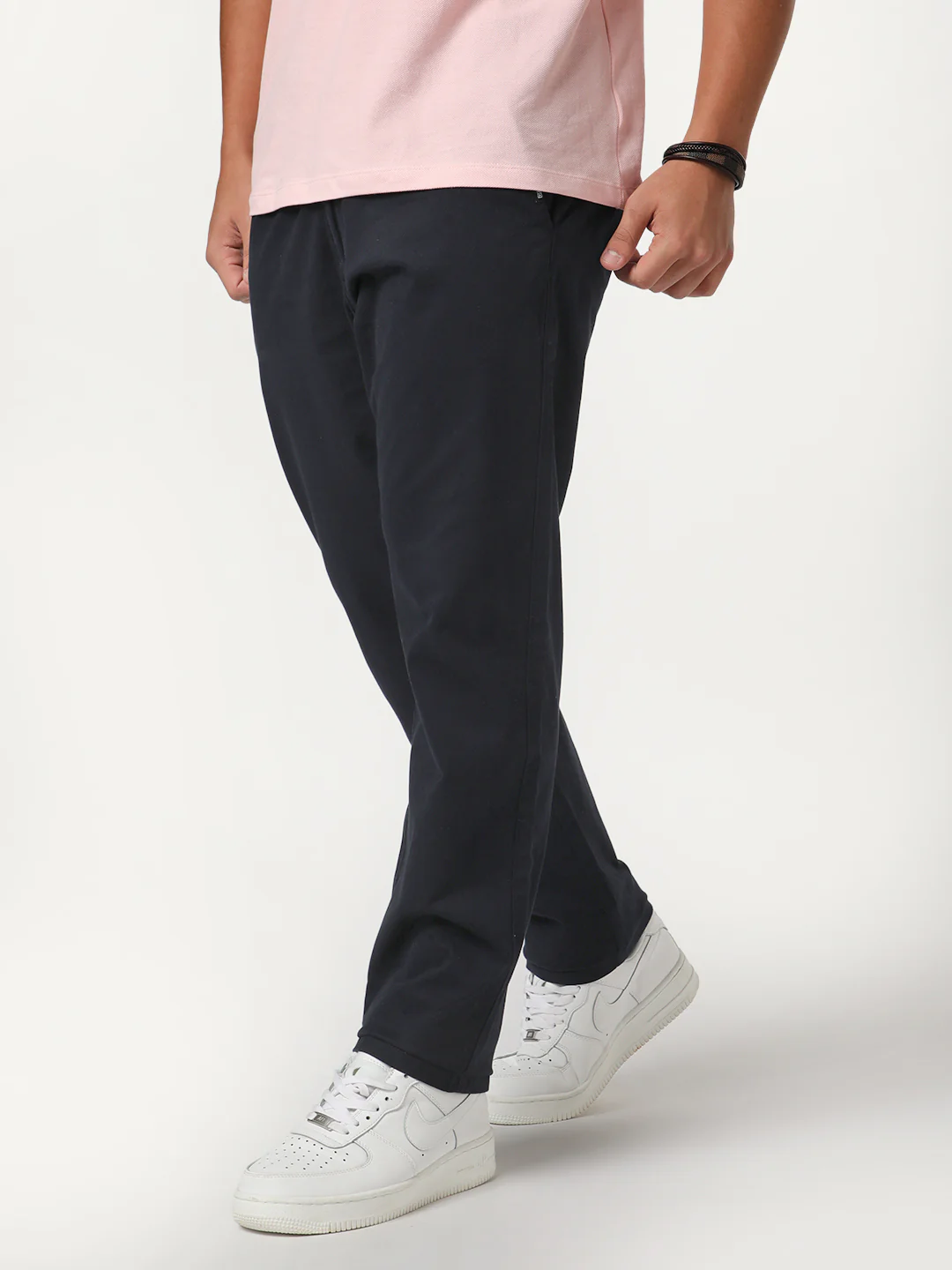 Men's Navy Straight Fit Mid Rise Cotton Casual Chinos Trousers Stretch - Image 2