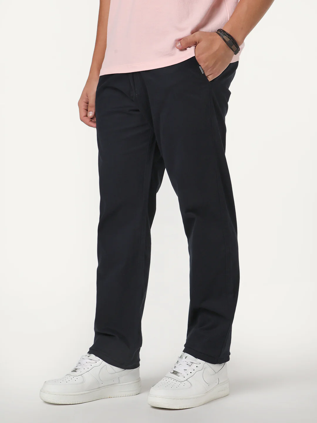 Men's Navy Straight Fit Mid Rise Cotton Casual Chinos Trousers Stretch - Image 3