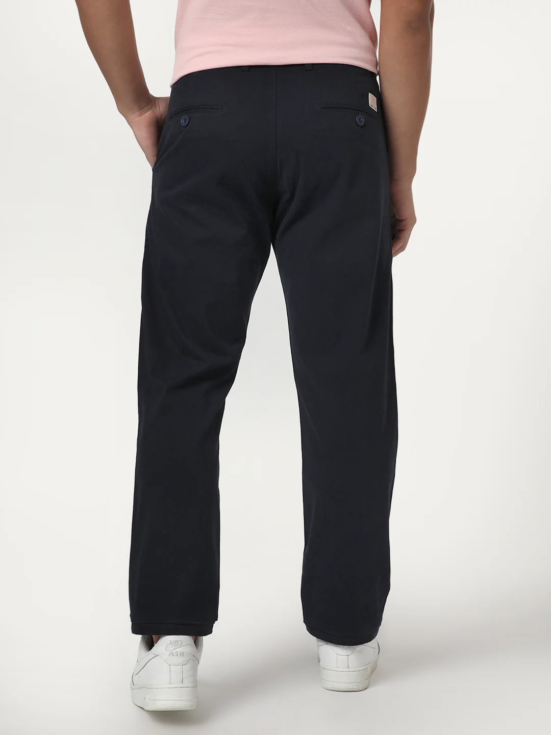 Men's Navy Straight Fit Mid Rise Cotton Casual Chinos Trousers Stretch - Image 4