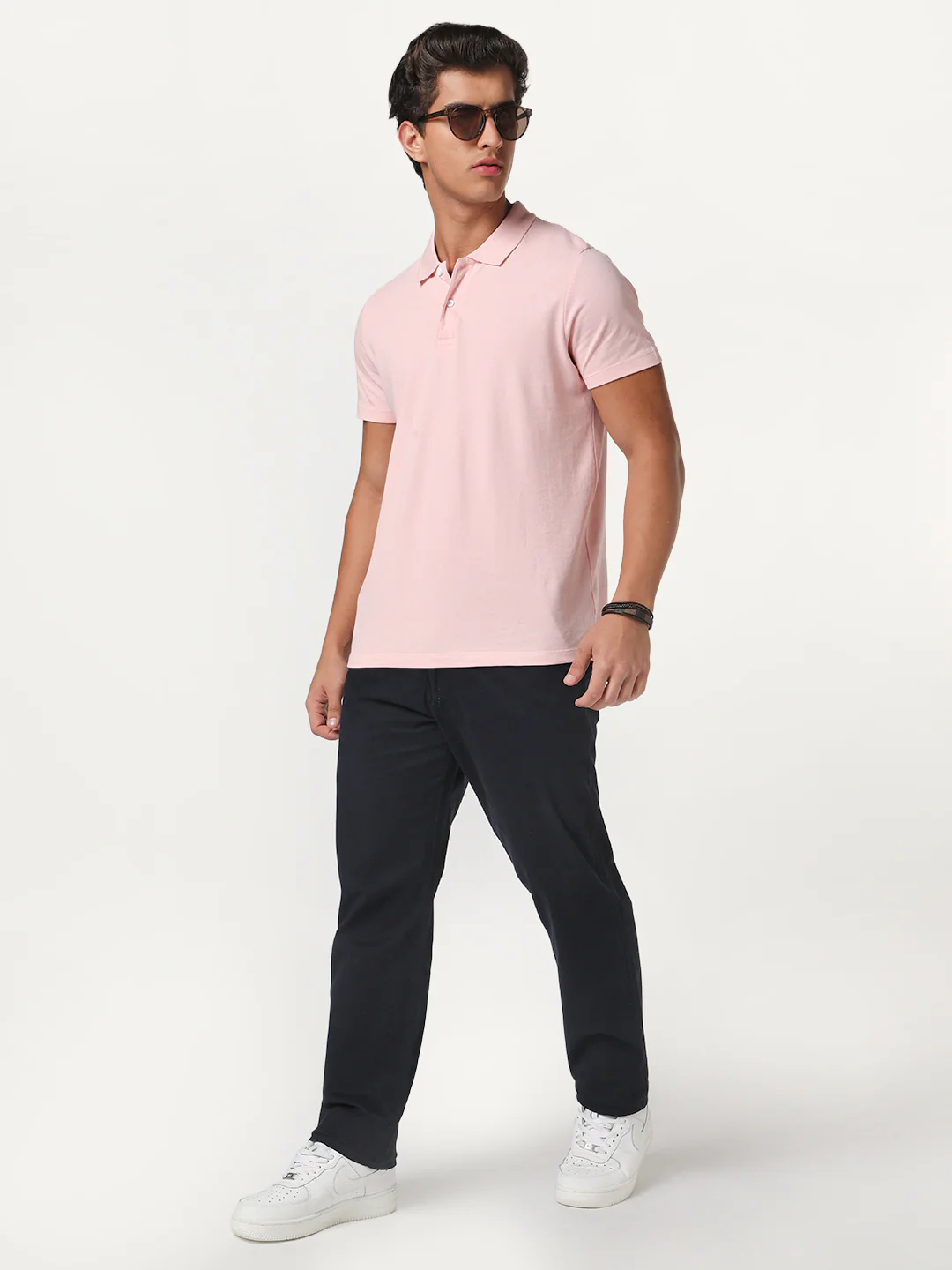 Men's Navy Straight Fit Mid Rise Cotton Casual Chinos Trousers Stretch - Image 5