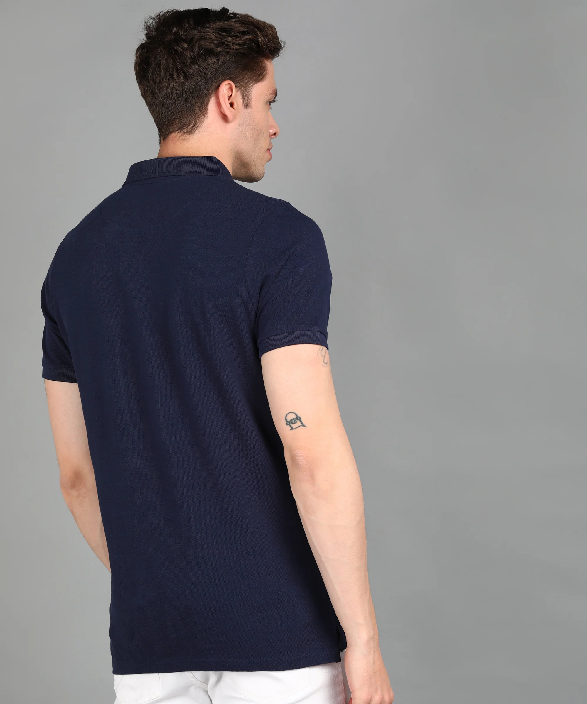 Men's Navy, White, Red Colour-Block Slim Fit Half Sleeve Cotton Polo T-Shirt - Image 3