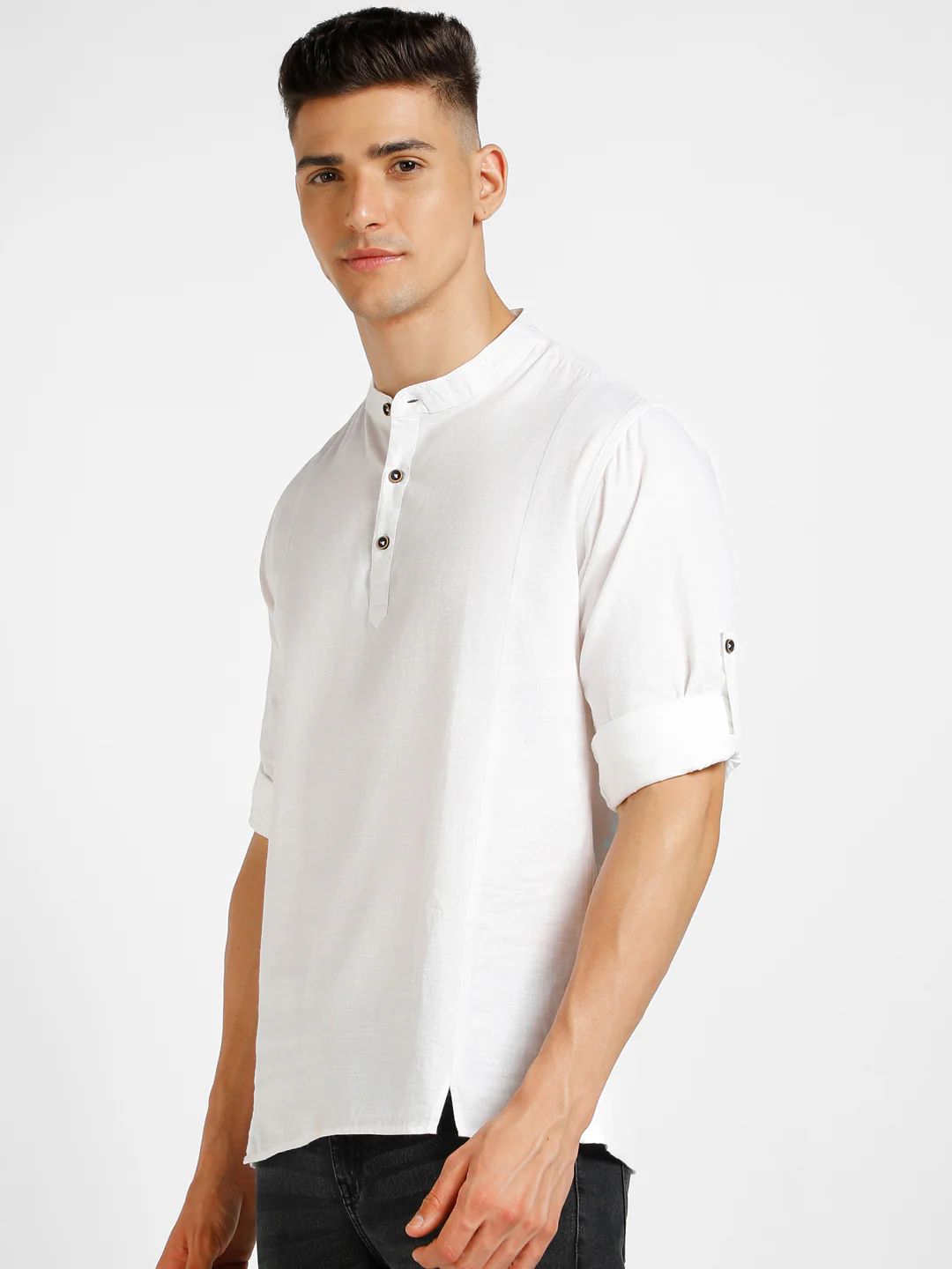 Men's Off White Cotton Full Sleeve Slim Fit Casual Solid Shirt - Image 2