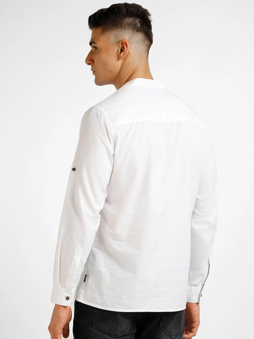 Men's Off White Cotton Full Sleeve Slim Fit Casual Solid Shirt - Image 3