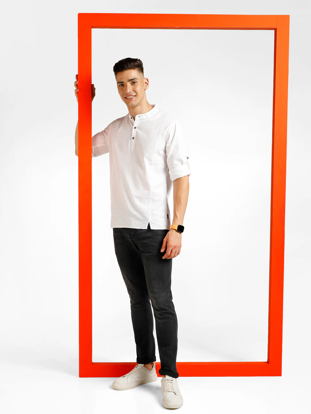 Men's Off White Cotton Full Sleeve Slim Fit Casual Solid Shirt - Image 4