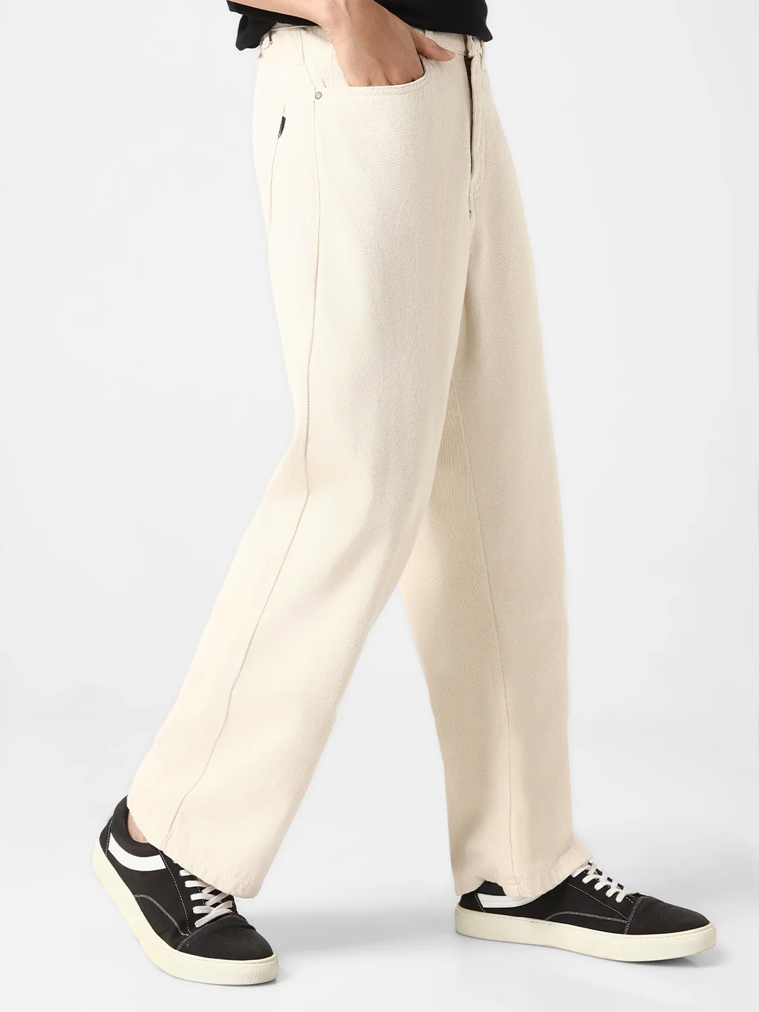 Men's Off White Loose Baggy Fit Washed Jeans Non-Stretchable - Image 3