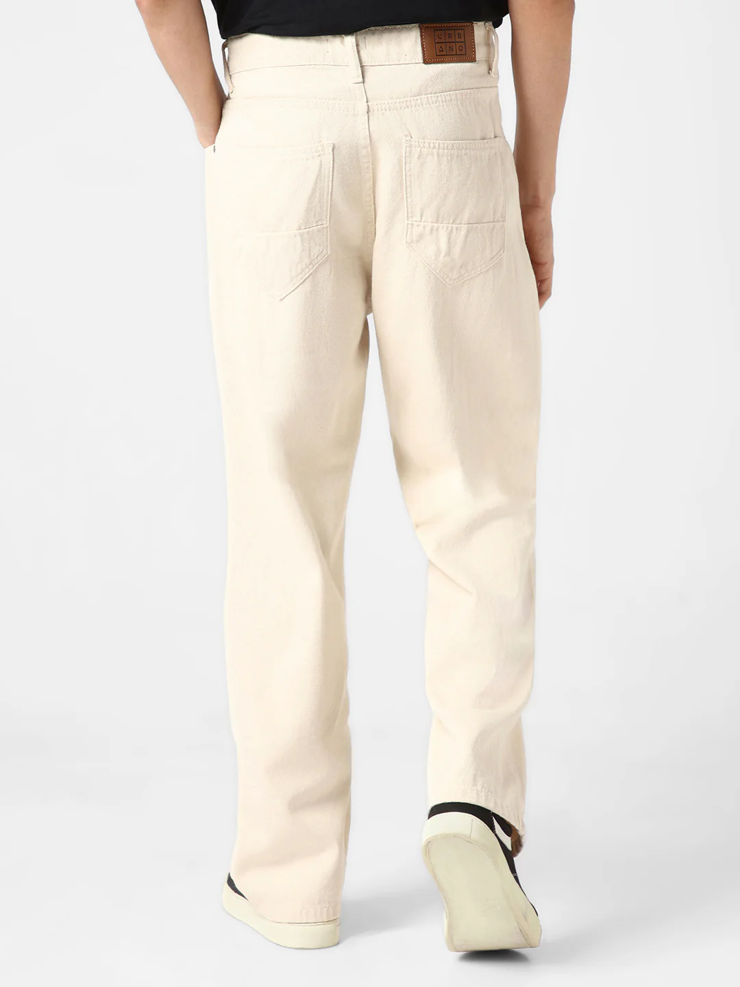 Men's Off White Loose Baggy Fit Washed Jeans Non-Stretchable - Image 4