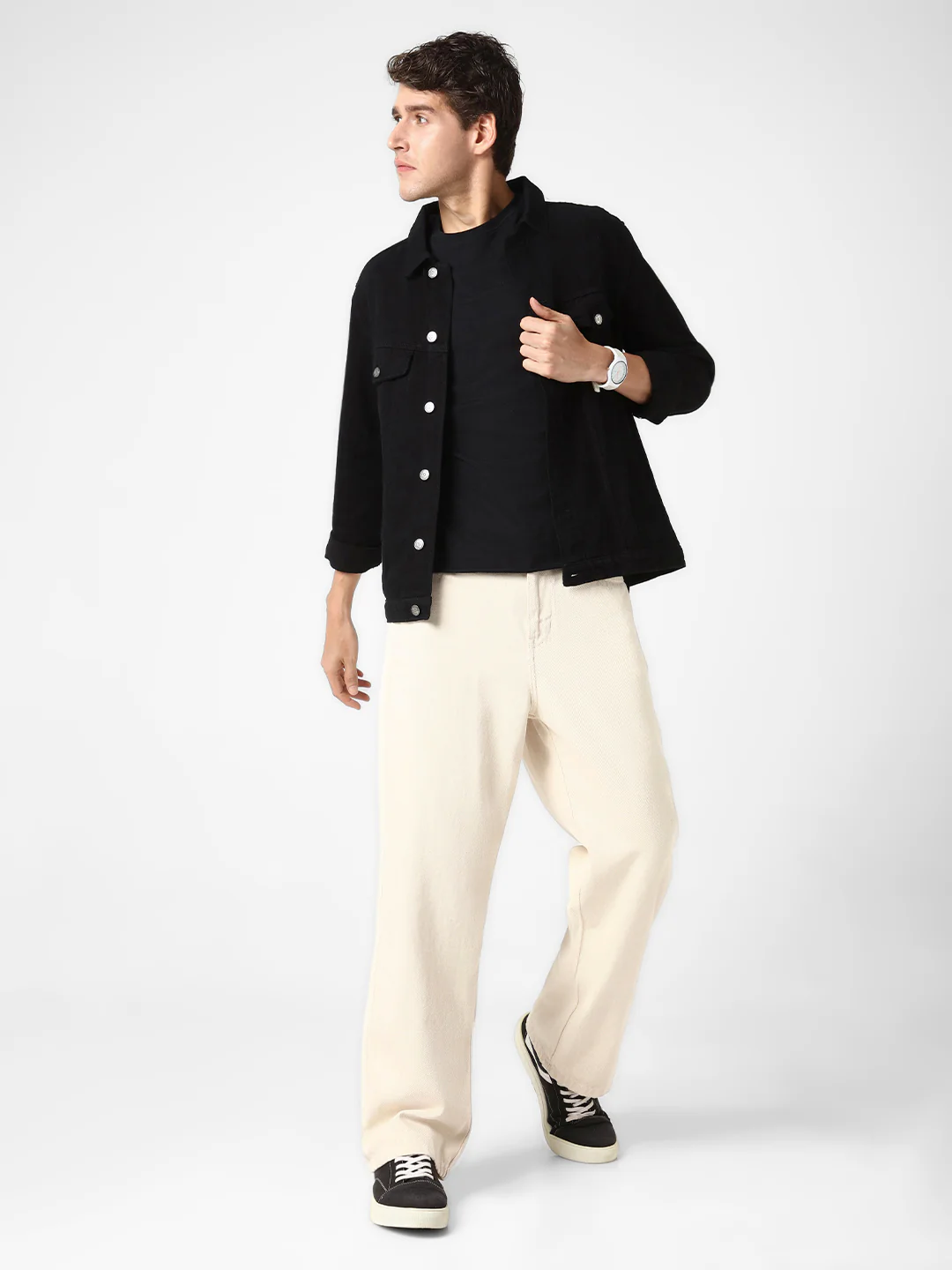 Men's Off White Loose Baggy Fit Washed Jeans Non-Stretchable - Image 5