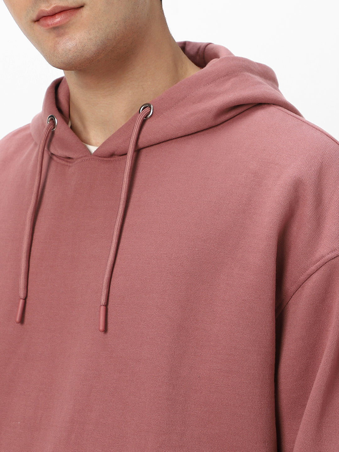 Men's Old Rose Cotton Solid Oversized Hooded Neck Sweatshirt - Image 5