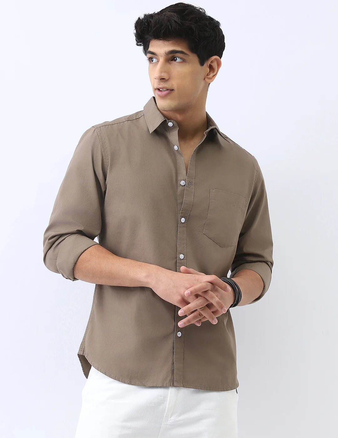 Men's Olive Cotton Full Sleeve Regular Fit Casual Solid Shirt