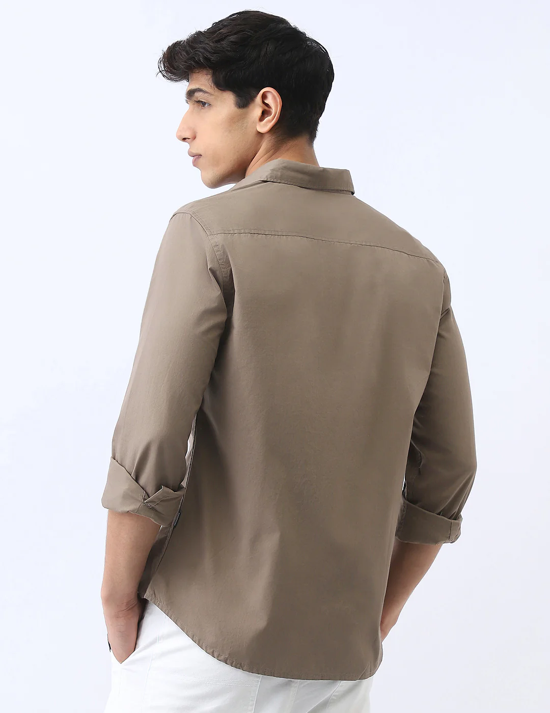 Men's Olive Cotton Full Sleeve Regular Fit Casual Solid Shirt - Image 3