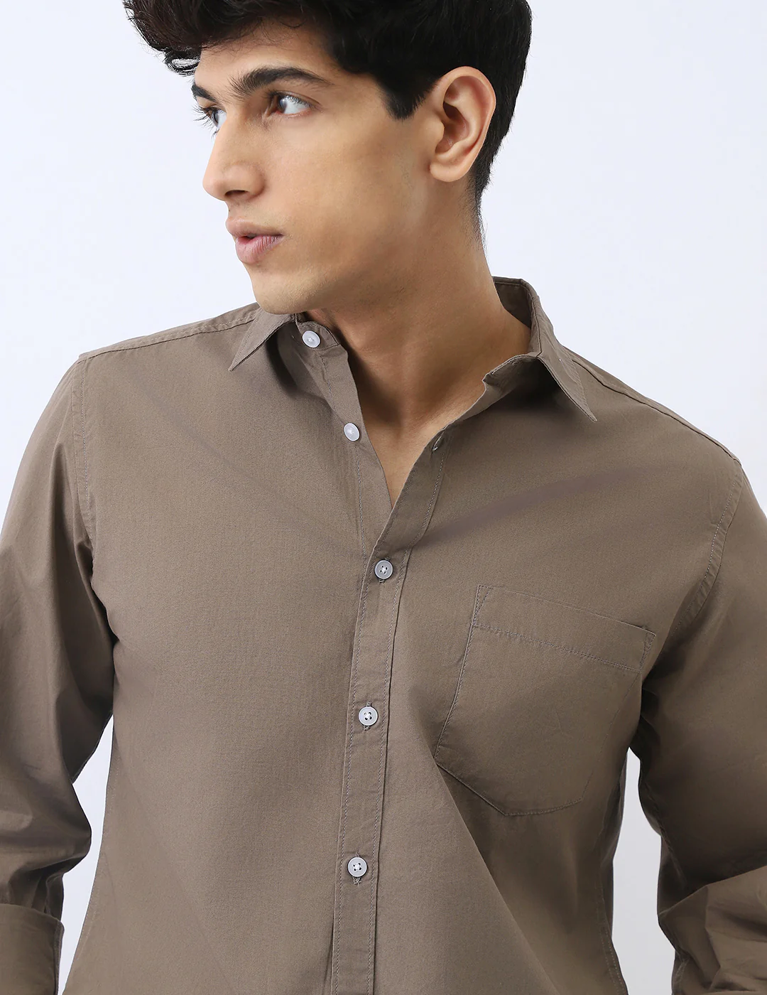 Men's Olive Cotton Full Sleeve Regular Fit Casual Solid Shirt - Image 5