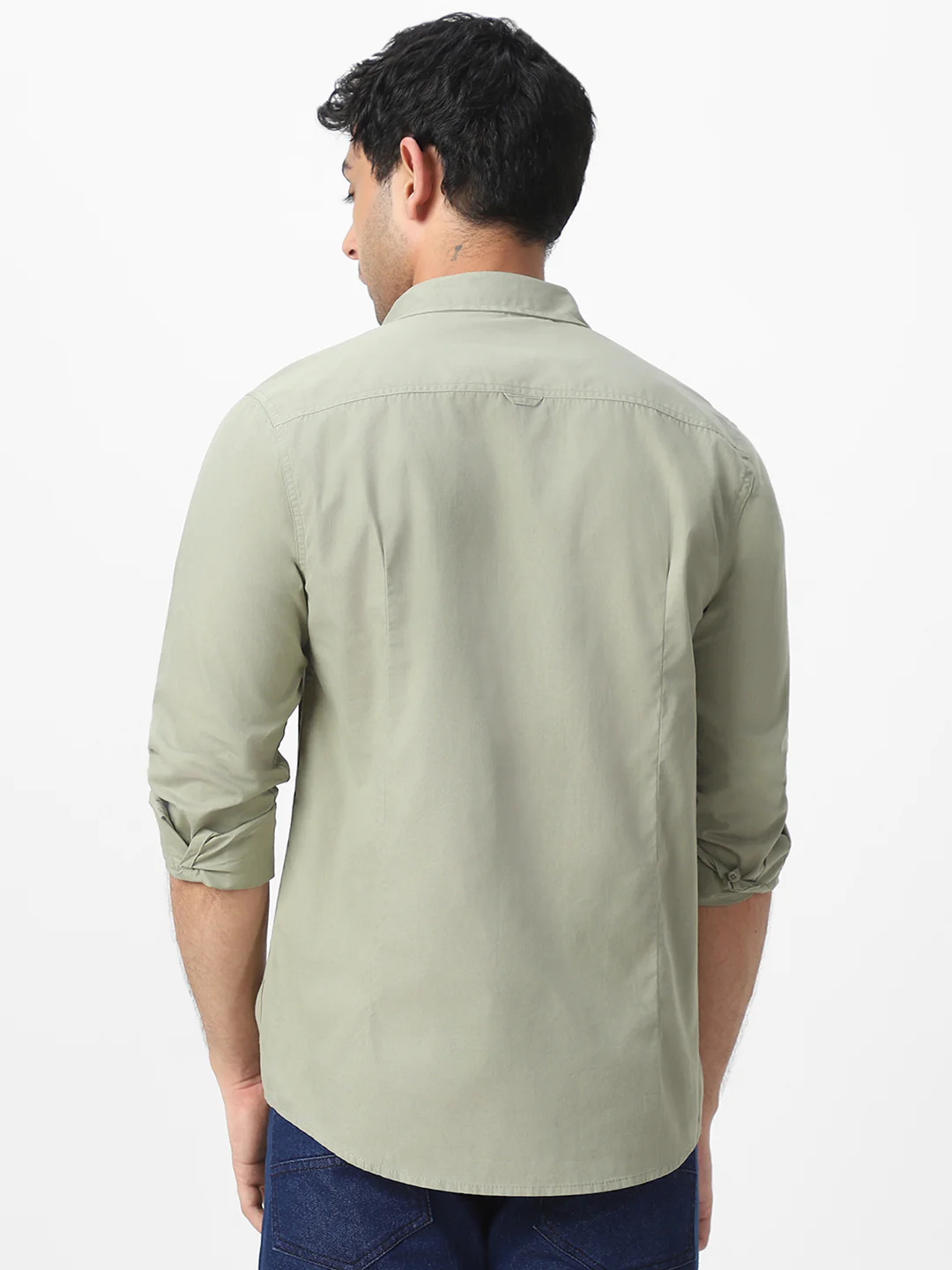 Men's Olive Cotton Full Sleeve Regular Fit Casual Solid Shirt - Image 3