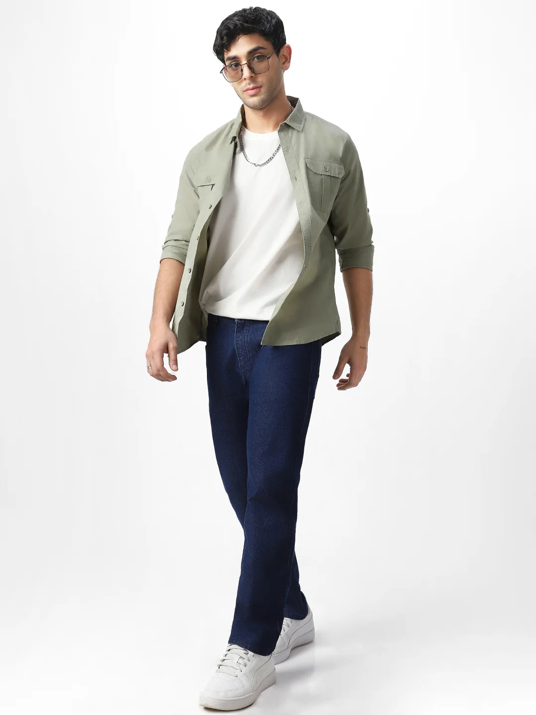 Men's Olive Cotton Full Sleeve Regular Fit Casual Solid Shirt - Image 4