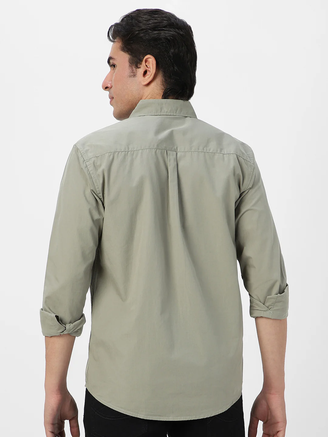 Men's Olive Cotton Full Sleeve Regular Fit Casual Solid Shirt - Image 4