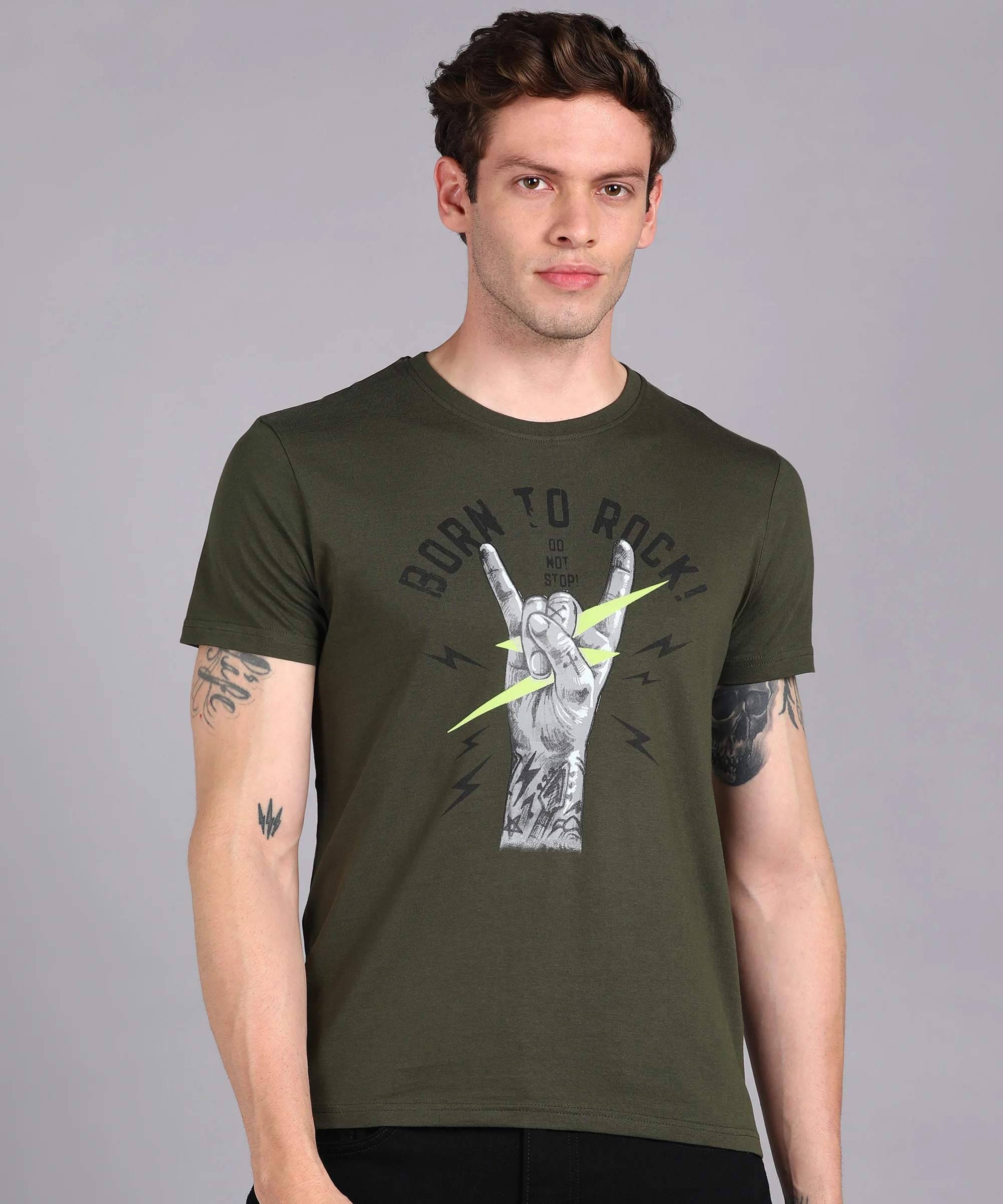 Urbano Fashion Men's Olive Graphic Printed Round Neck Half Sleeve Slim Fit Cotton T-Shirt - Image 10