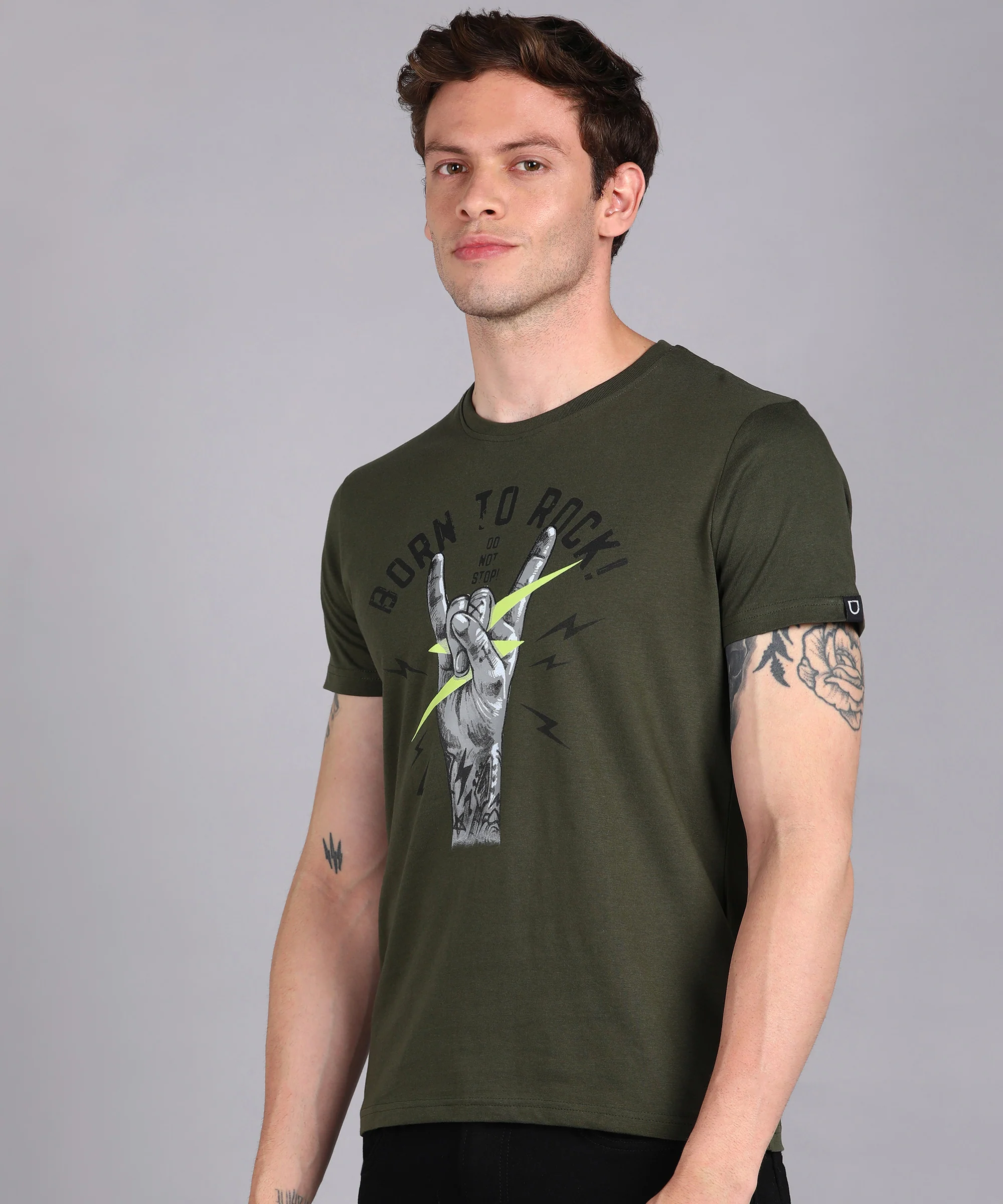 Urbano Fashion Men's Olive Graphic Printed Round Neck Half Sleeve Slim Fit Cotton T-Shirt - Image 11