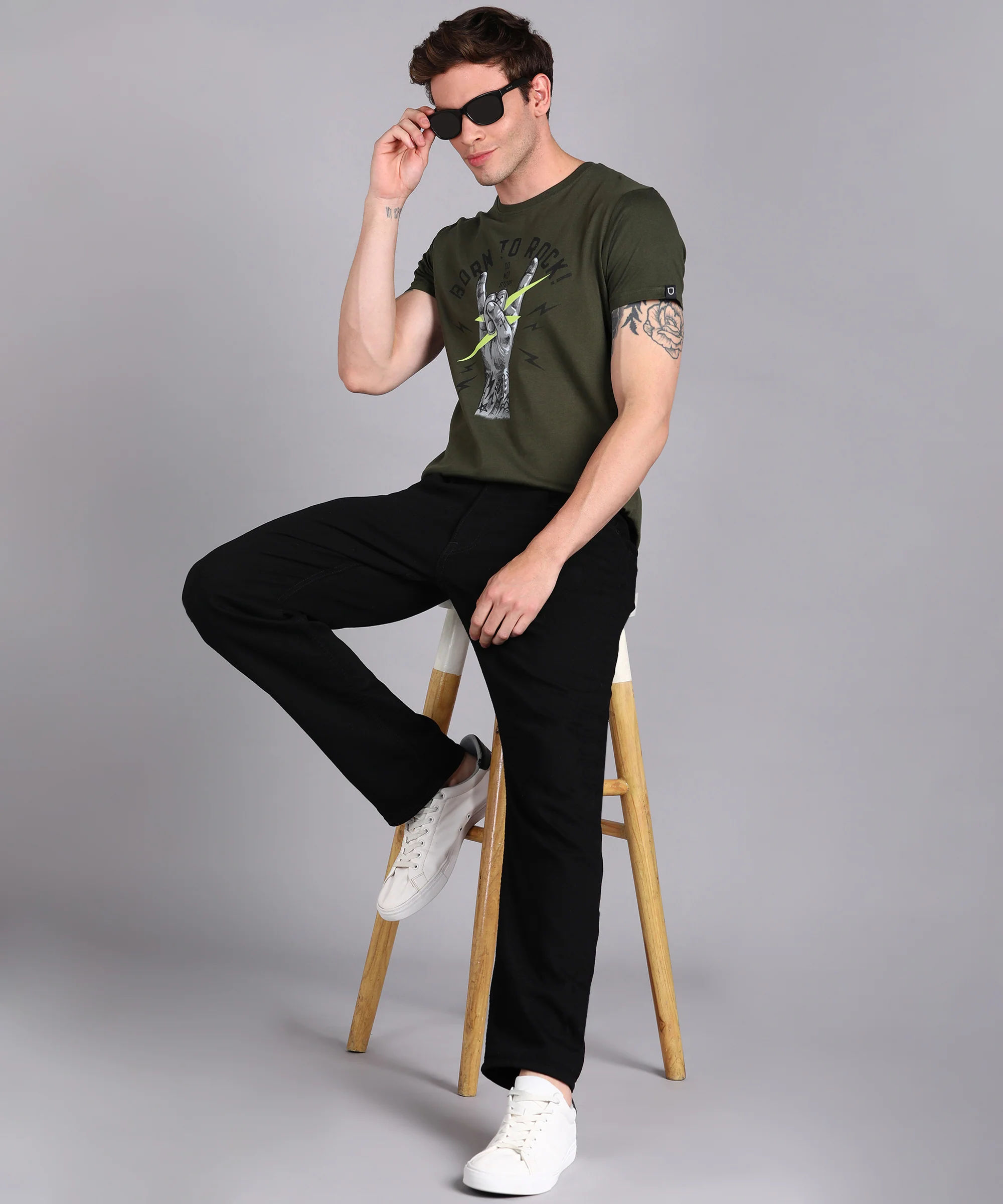 Urbano Fashion Men's Olive Graphic Printed Round Neck Half Sleeve Slim Fit Cotton T-Shirt - Image 13