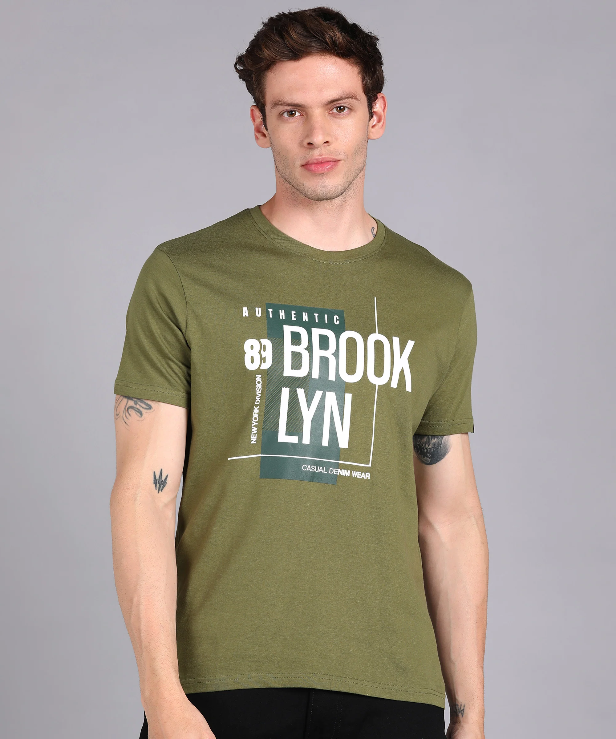 Urbano Fashion Men's Olive Graphic Printed Round Neck Half Sleeve Slim Fit Cotton T-Shirt - Image 6