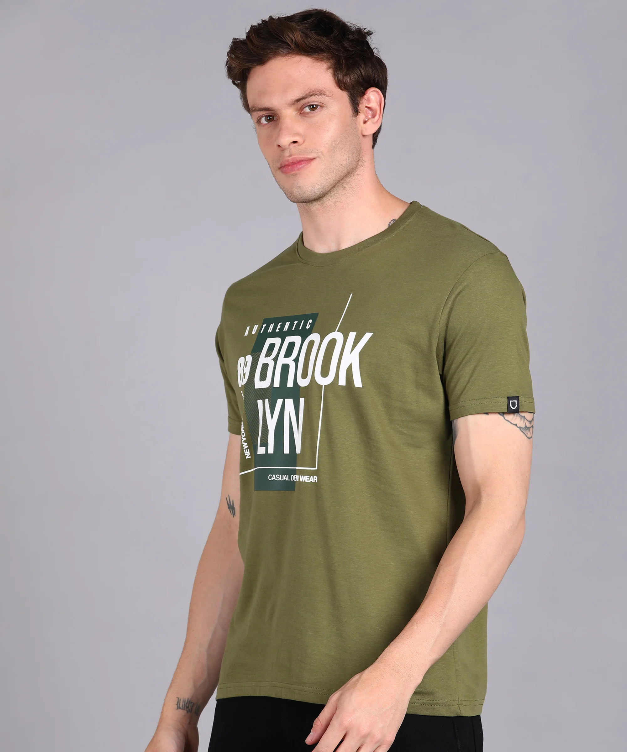 Urbano Fashion Men's Olive Graphic Printed Round Neck Half Sleeve Slim Fit Cotton T-Shirt - Image 7