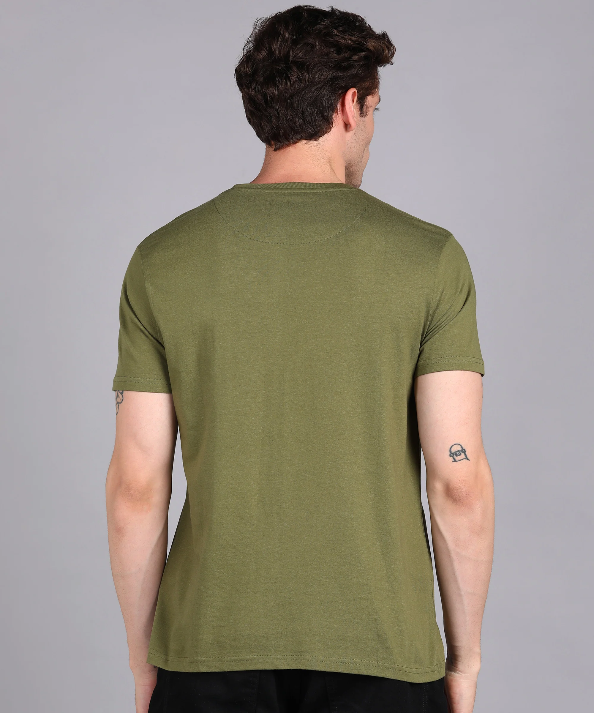 Urbano Fashion Men's Olive Graphic Printed Round Neck Half Sleeve Slim Fit Cotton T-Shirt - Image 3