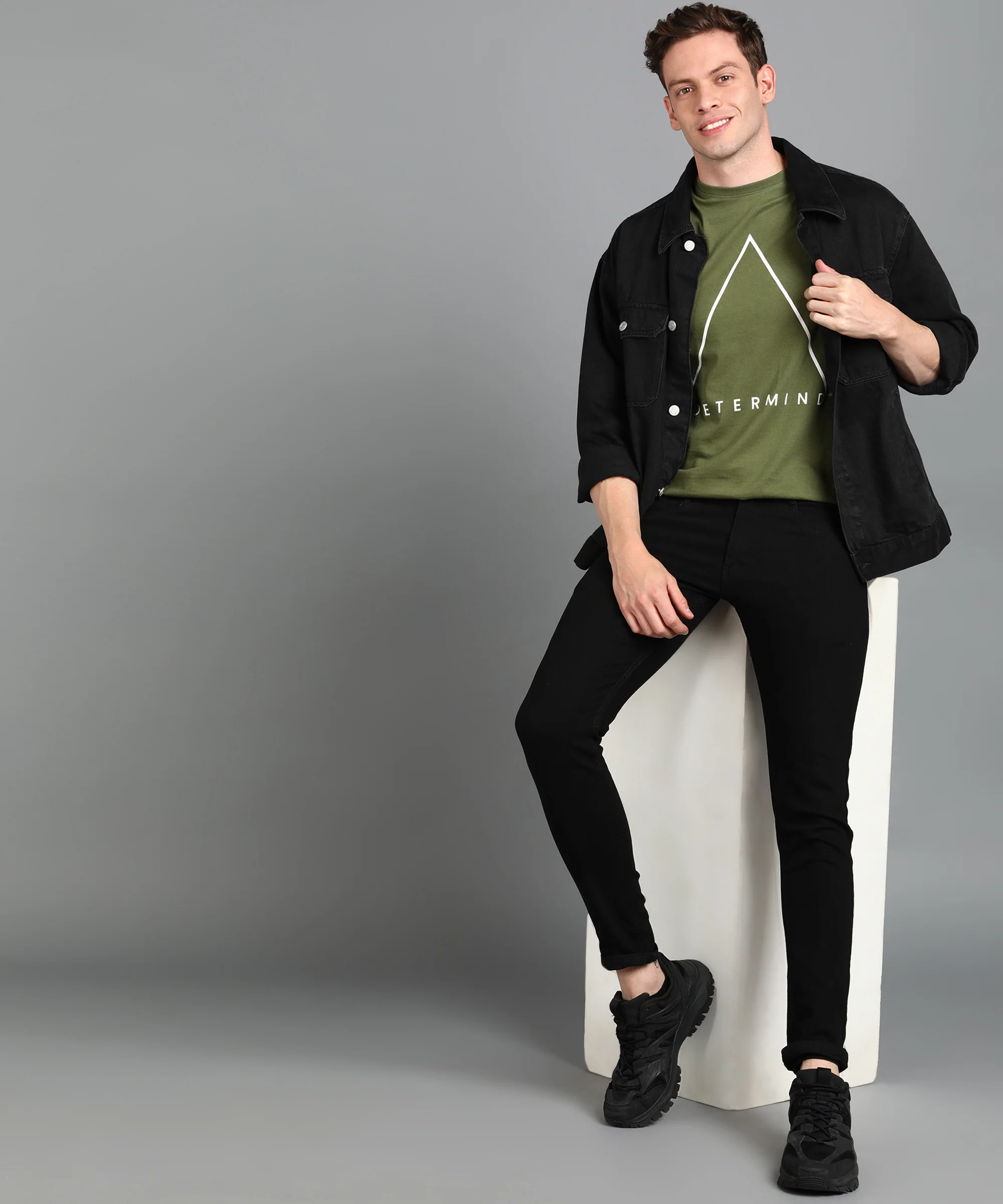 Urbano Fashion Men's Olive Graphic Printed Round Neck Half Sleeve Slim Fit Cotton T-Shirt - Image 4
