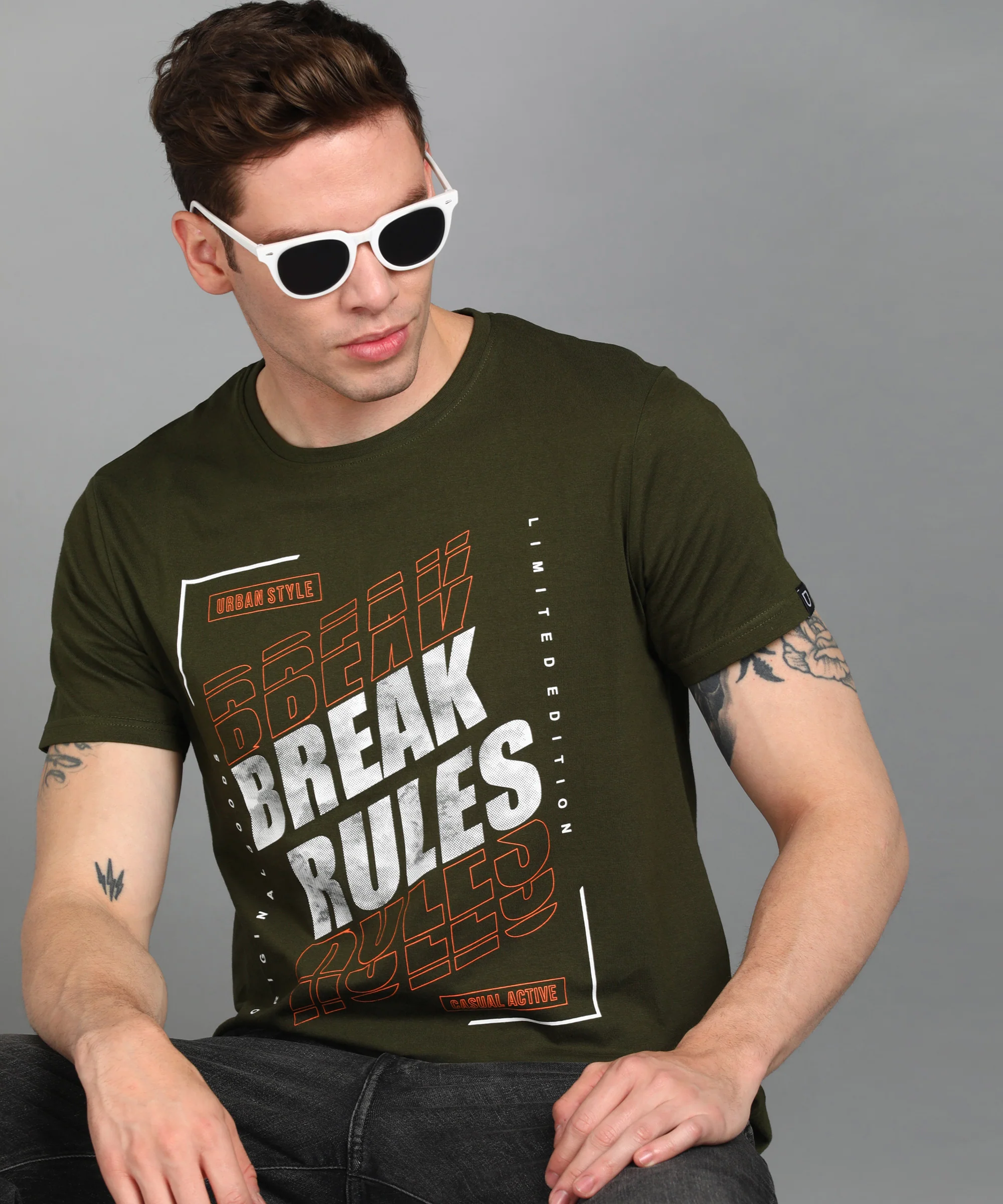 Urbano Fashion Men's Olive Graphic Printed Round Neck Half Sleeve Slim Fit Cotton T-Shirt - Image 4