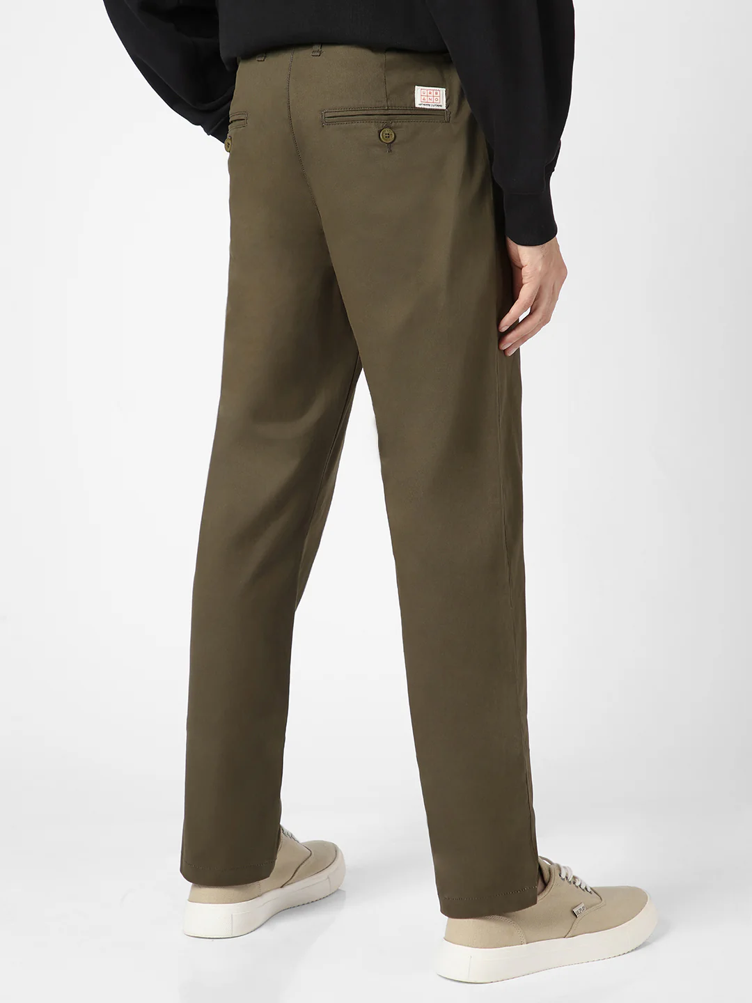 Men's Olive Green Cotton Regular Fit Casual Chinos Trousers Stretch - Image 4