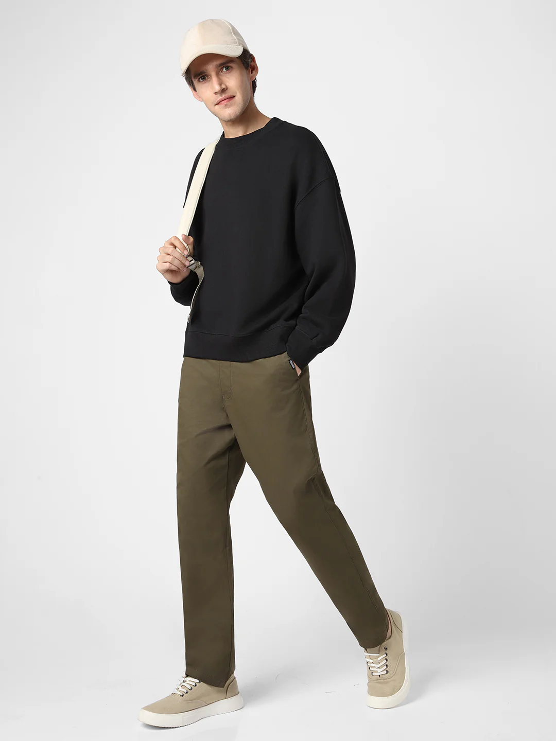 Men's Olive Green Cotton Regular Fit Casual Chinos Trousers Stretch - Image 5