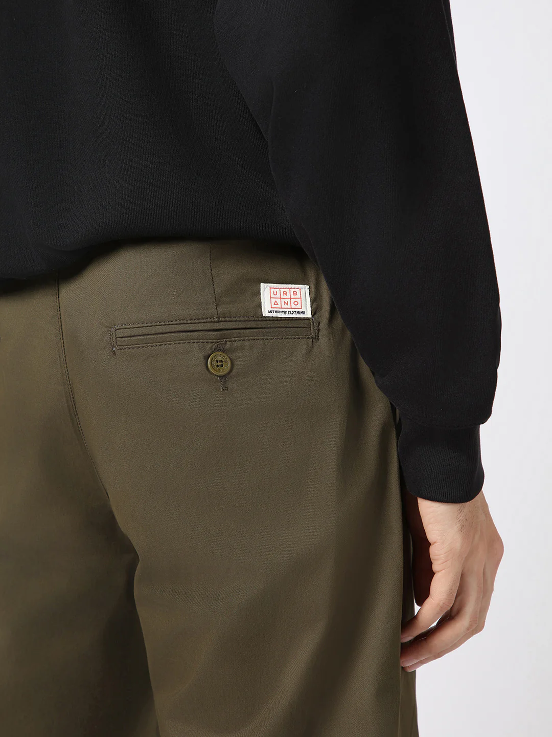 Men's Olive Green Cotton Regular Fit Casual Chinos Trousers Stretch - Image 6