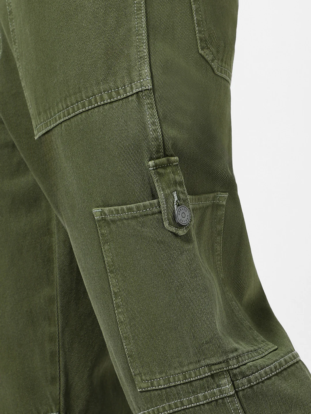 Men's Olive Green Loose Baggy Fit Washed Cargo Jeans with 6 Pockets Non-Stretchable - Image 7