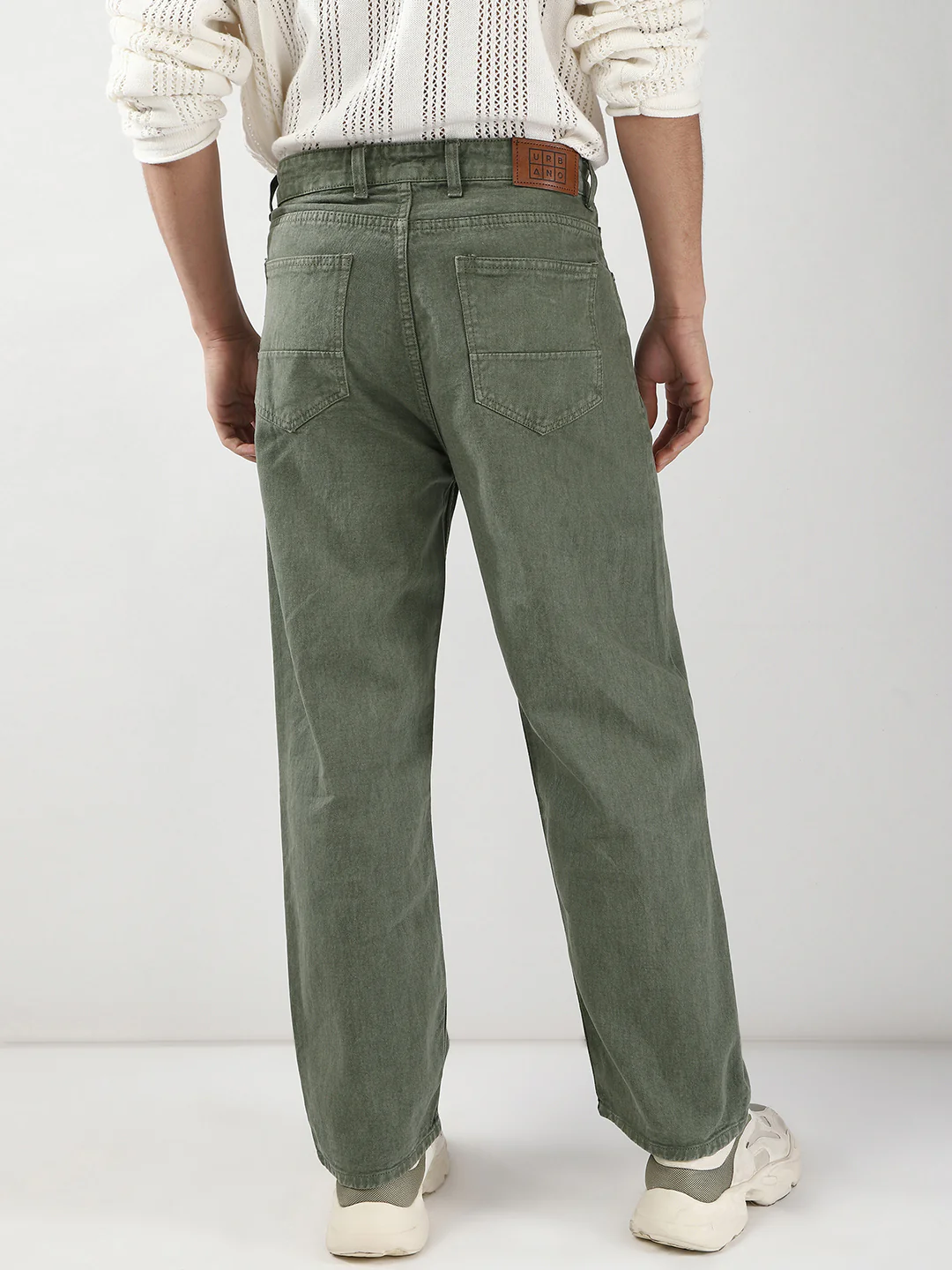 Men's Olive Green Loose Fit Washed Jeans Non-Stretchable - Image 3